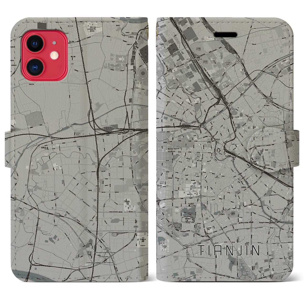 【天津(中華人民共和国)】地図柄iPhoneケース(手帳タイプ)モノトーン・iPhone 11 用