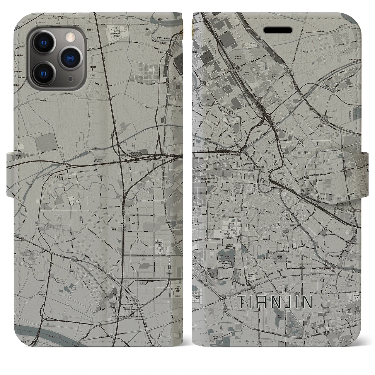 【天津(中華人民共和国)】地図柄iPhoneケース(手帳タイプ)モノトーン・iPhone 11 Pro Max 用
