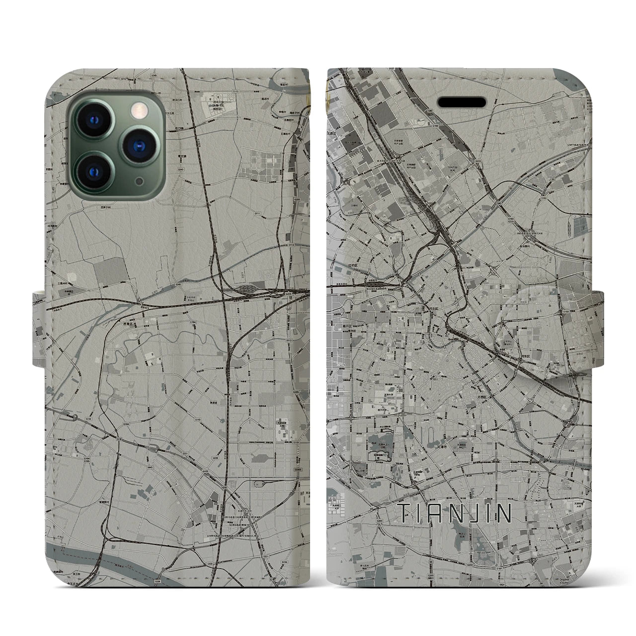 【天津(中華人民共和国)】地図柄iPhoneケース(手帳タイプ)モノトーン・iPhone 11 Pro 用
