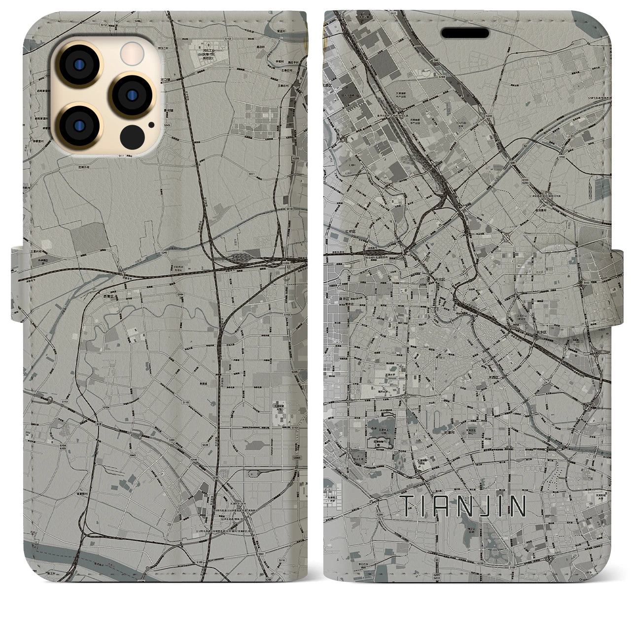 【天津(中華人民共和国)】地図柄iPhoneケース(手帳タイプ)モノトーン・iPhone 12 Pro Max 用