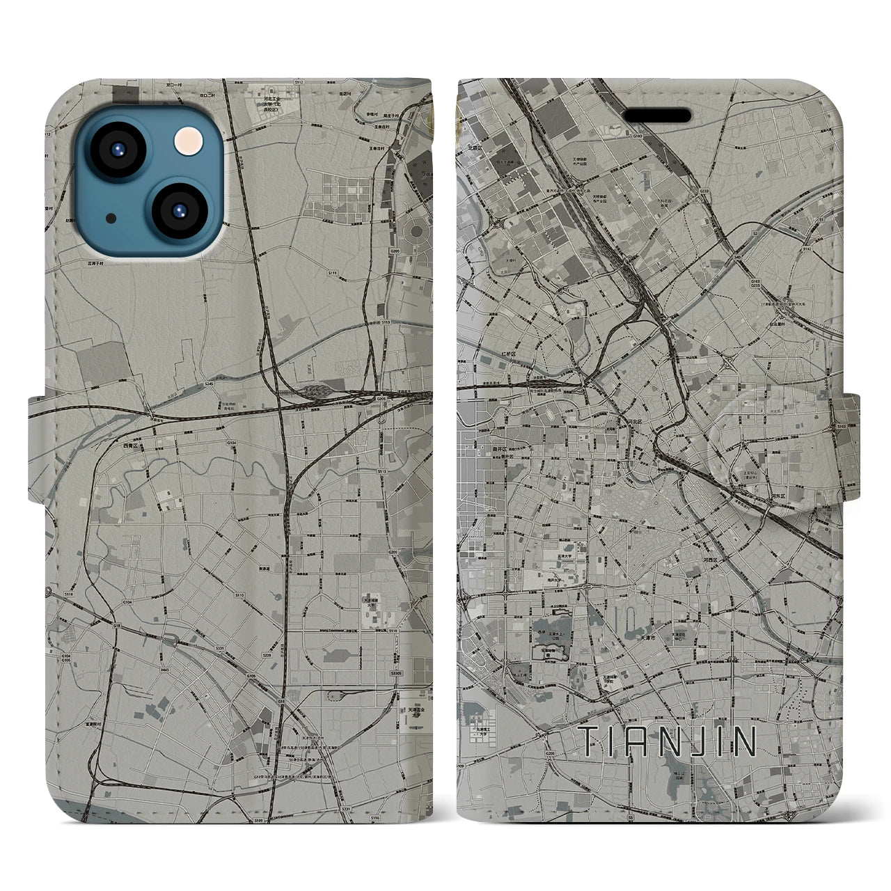 【天津(中華人民共和国)】地図柄iPhoneケース(手帳タイプ)モノトーン・iPhone 13 用