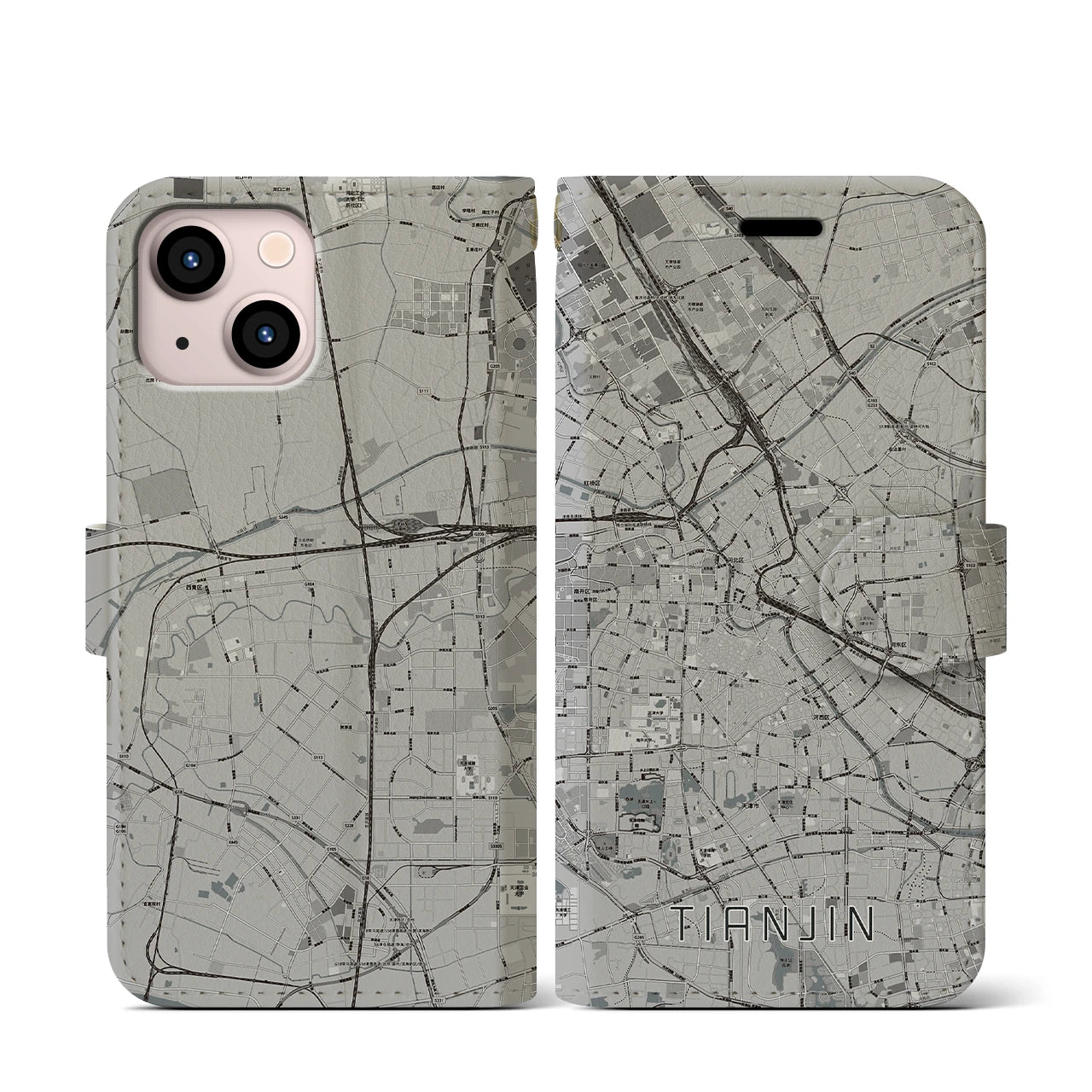 【天津(中華人民共和国)】地図柄iPhoneケース(手帳タイプ)モノトーン・iPhone 13 mini 用