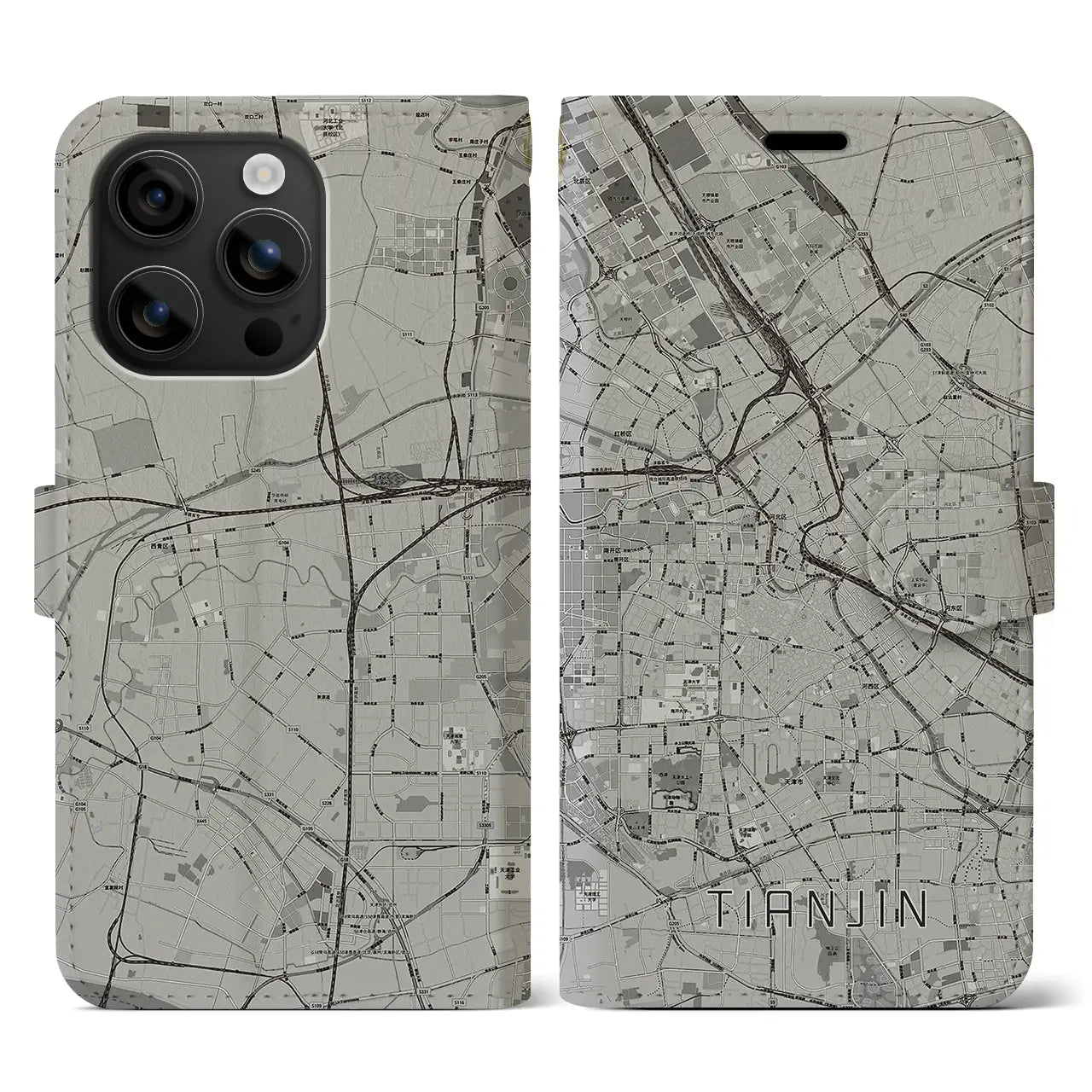 【天津(中華人民共和国)】地図柄iPhoneケース(手帳タイプ)モノトーン・iPhone 16 用
