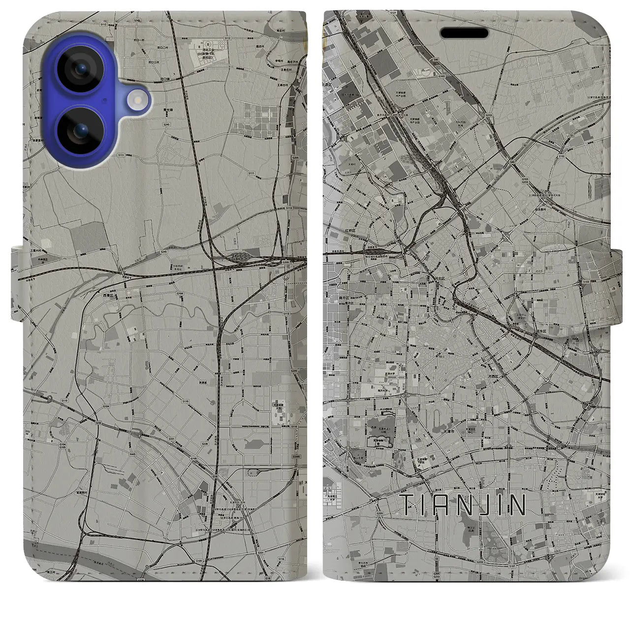 【天津(中華人民共和国)】地図柄iPhoneケース(手帳タイプ)モノトーン・iPhone 16 Pro Max 用