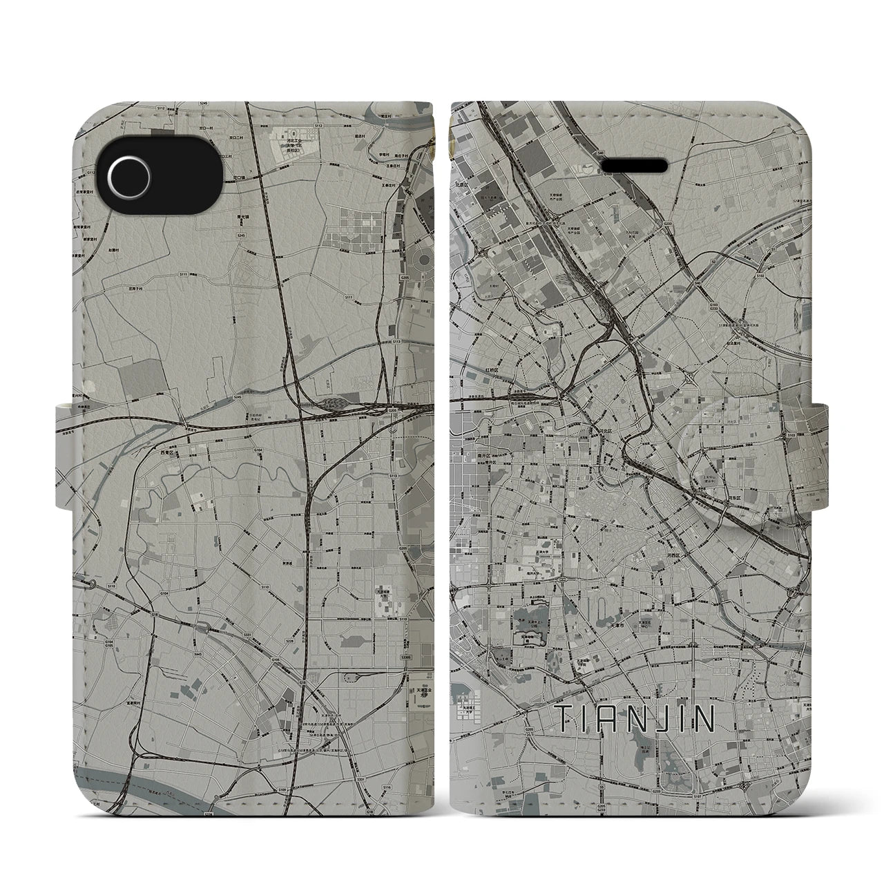 【天津(中華人民共和国)】地図柄iPhoneケース(手帳タイプ)モノトーン・iPhone SE(第3 / 第2世代) / 8 / 7 / 6s / 6 用