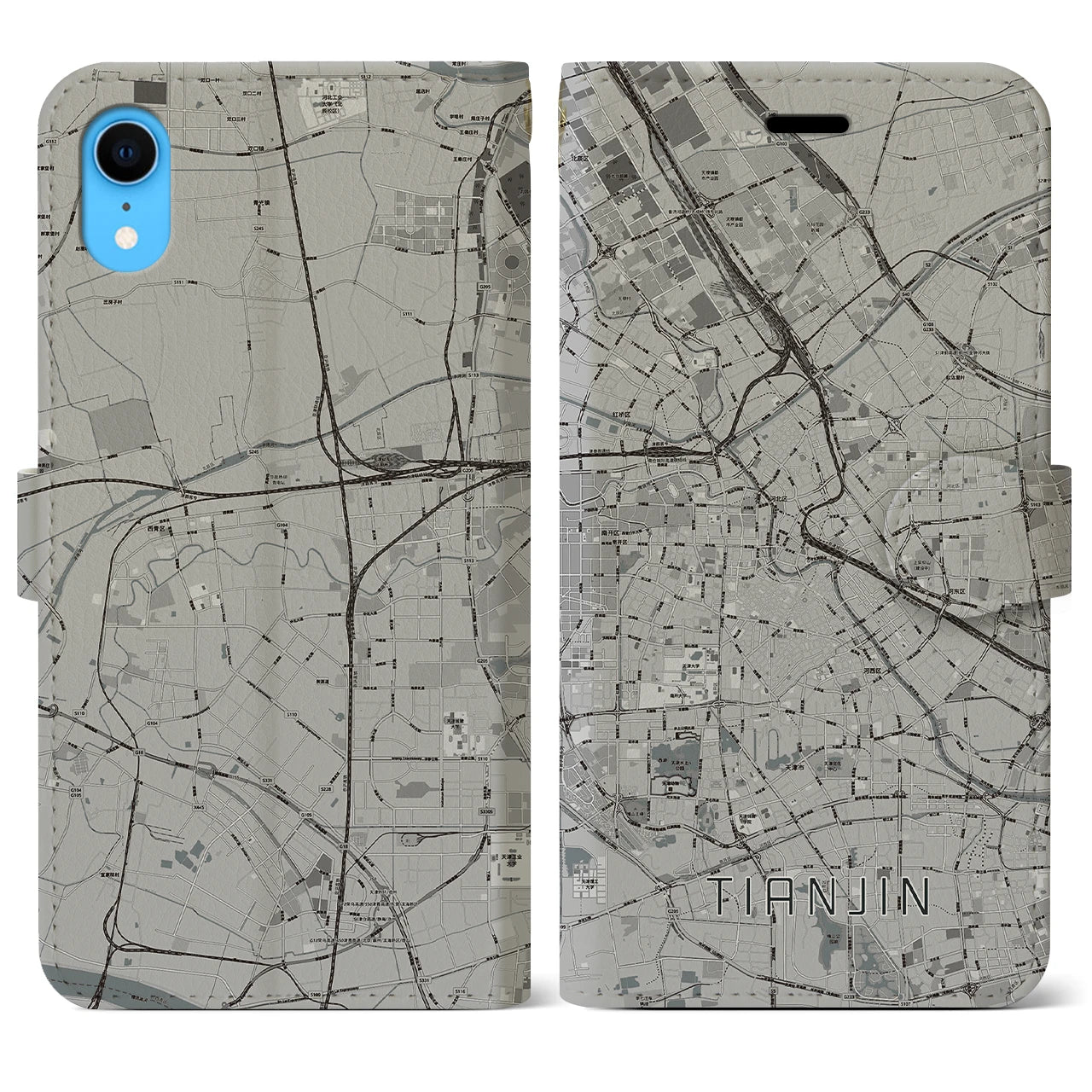 【天津(中華人民共和国)】地図柄iPhoneケース(手帳タイプ)モノトーン・iPhone XR 用