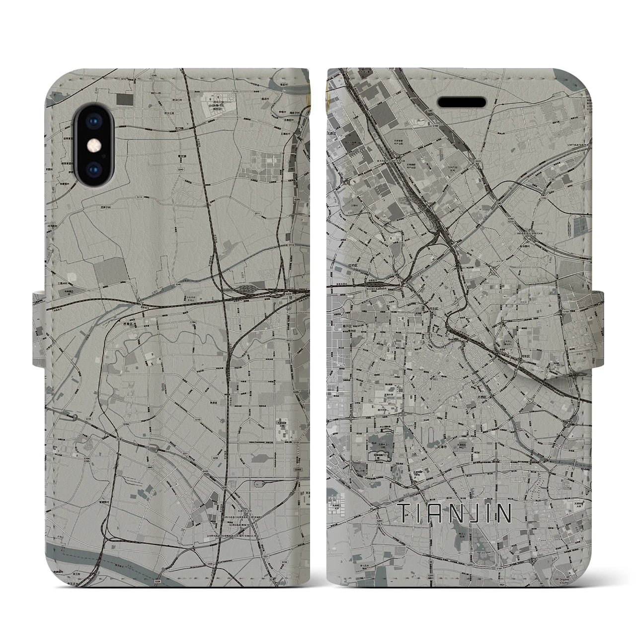 【天津(中華人民共和国)】地図柄iPhoneケース(手帳タイプ)モノトーン・iPhone XS / X 用
