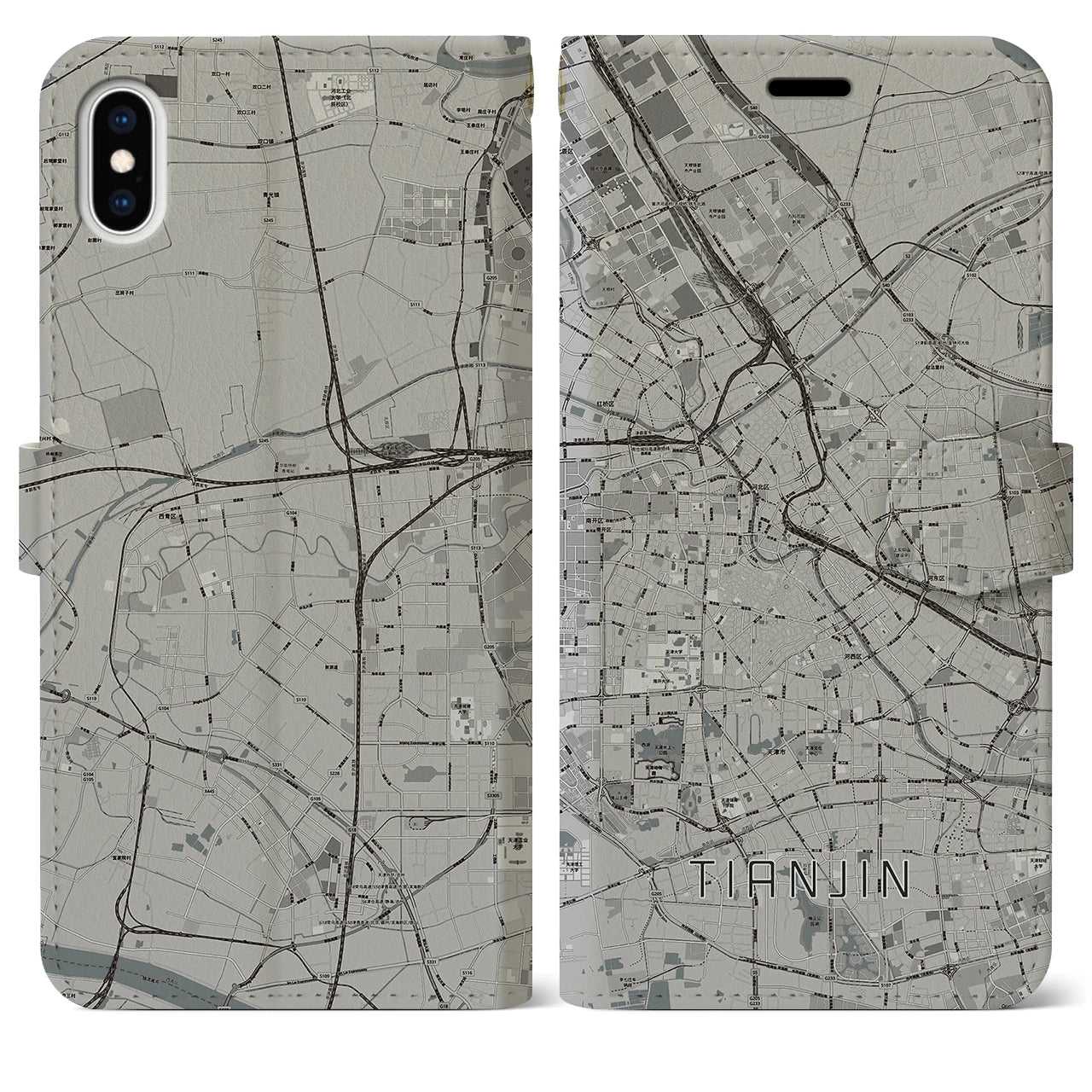 【天津(中華人民共和国)】地図柄iPhoneケース(手帳タイプ)モノトーン・iPhone XS Max 用
