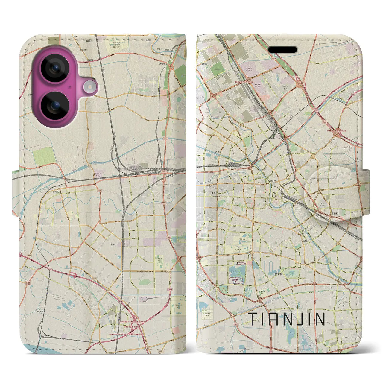 【天津(中華人民共和国)】地図柄iPhoneケース(手帳タイプ)ナチュラル・iPhone 16 Pro 用
