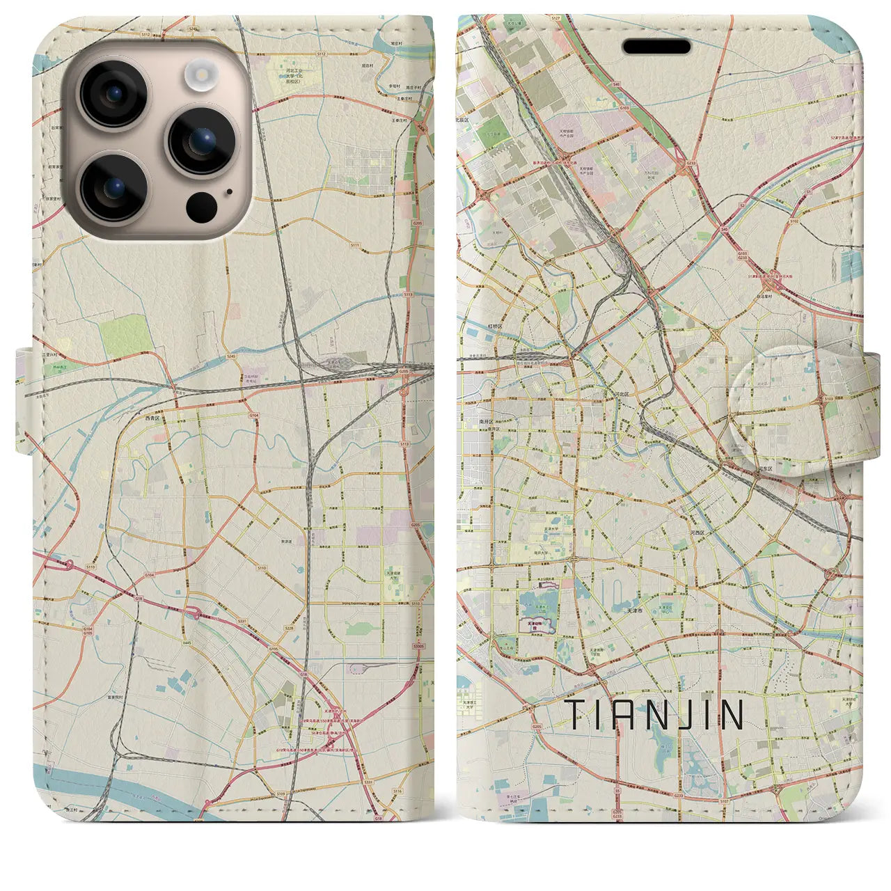 【天津(中華人民共和国)】地図柄iPhoneケース(手帳タイプ)ナチュラル・iPhone 16 Plus 用