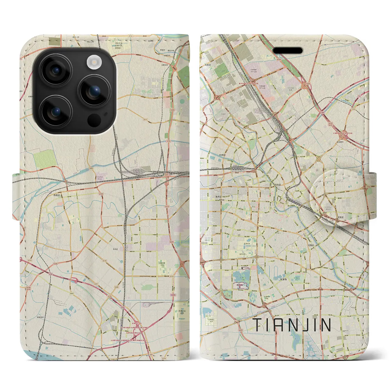 【天津(中華人民共和国)】地図柄iPhoneケース(手帳タイプ)ナチュラル・iPhone 16 用