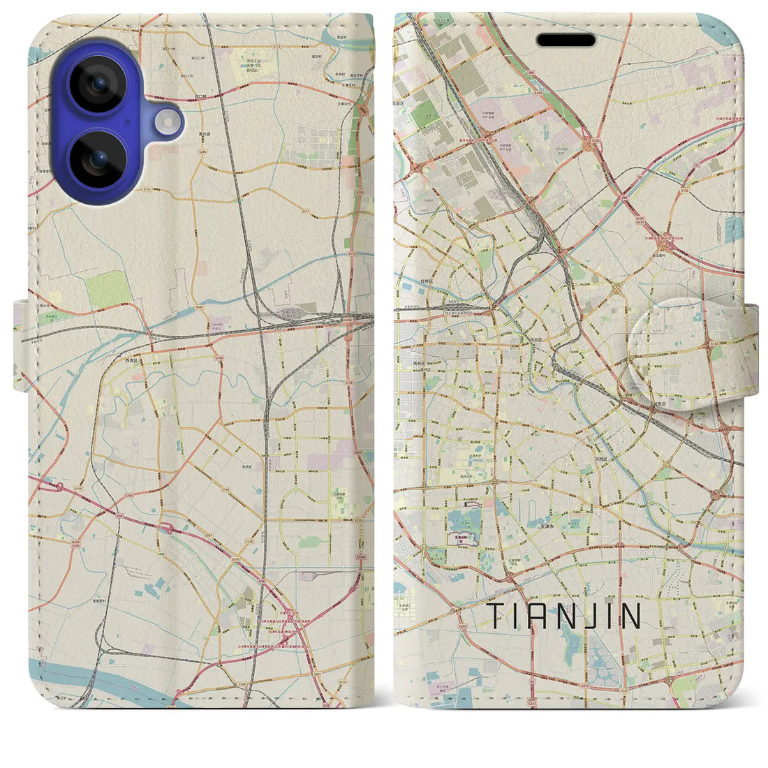 【天津(中華人民共和国)】地図柄iPhoneケース(手帳タイプ)ナチュラル・iPhone 16 Pro Max 用