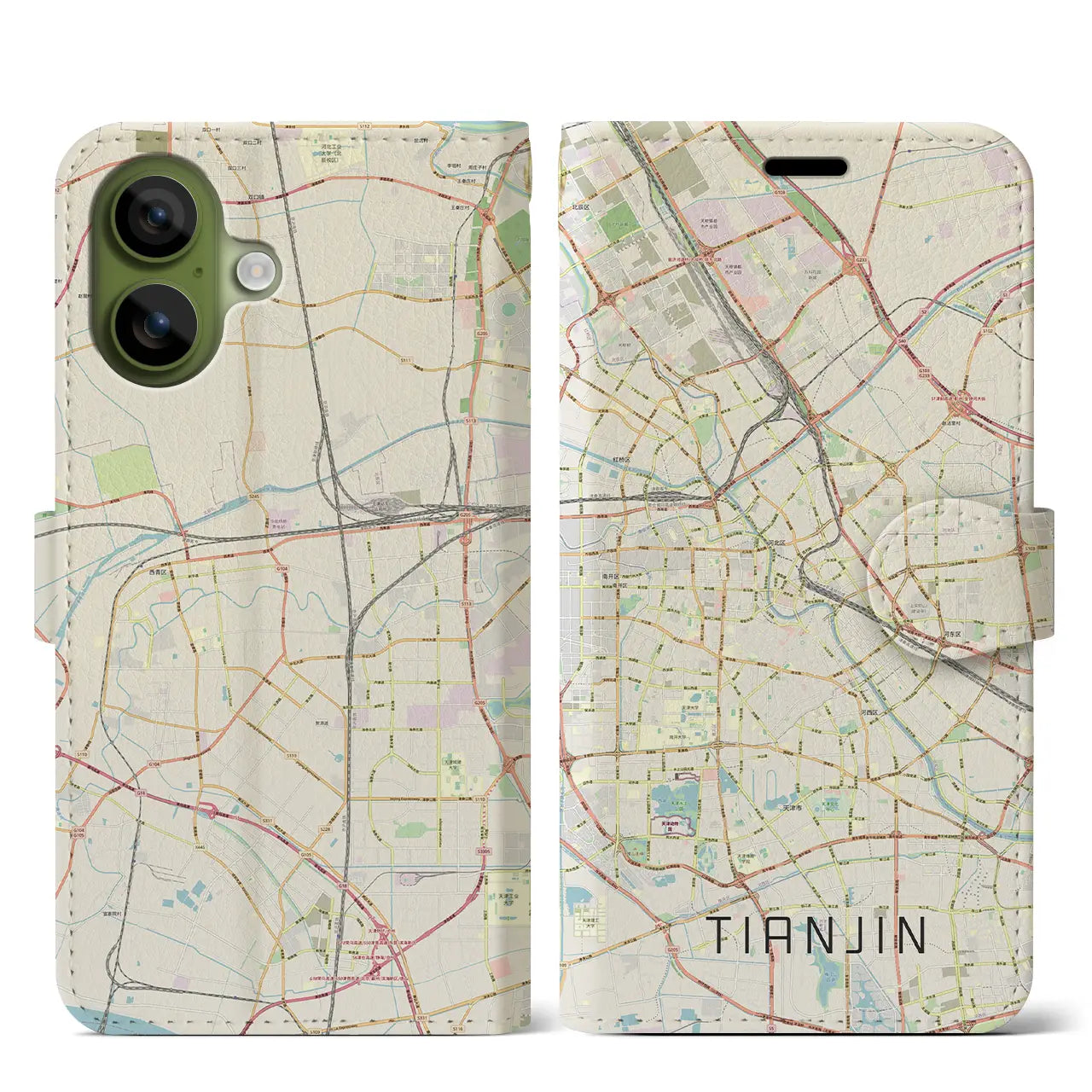 【天津(中華人民共和国)】地図柄iPhoneケース(手帳タイプ)ナチュラル・iPhone 17 Pro Max 用