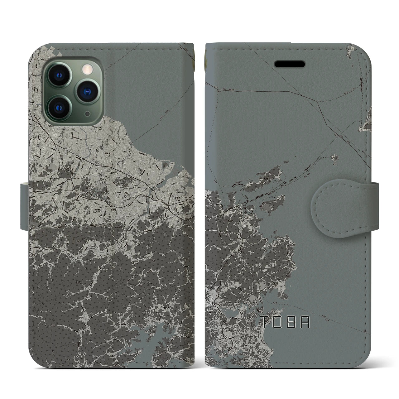 【鳥羽(三重県)】地図柄iPhoneケース(手帳タイプ)モノトーン・iPhone 11 Pro 用