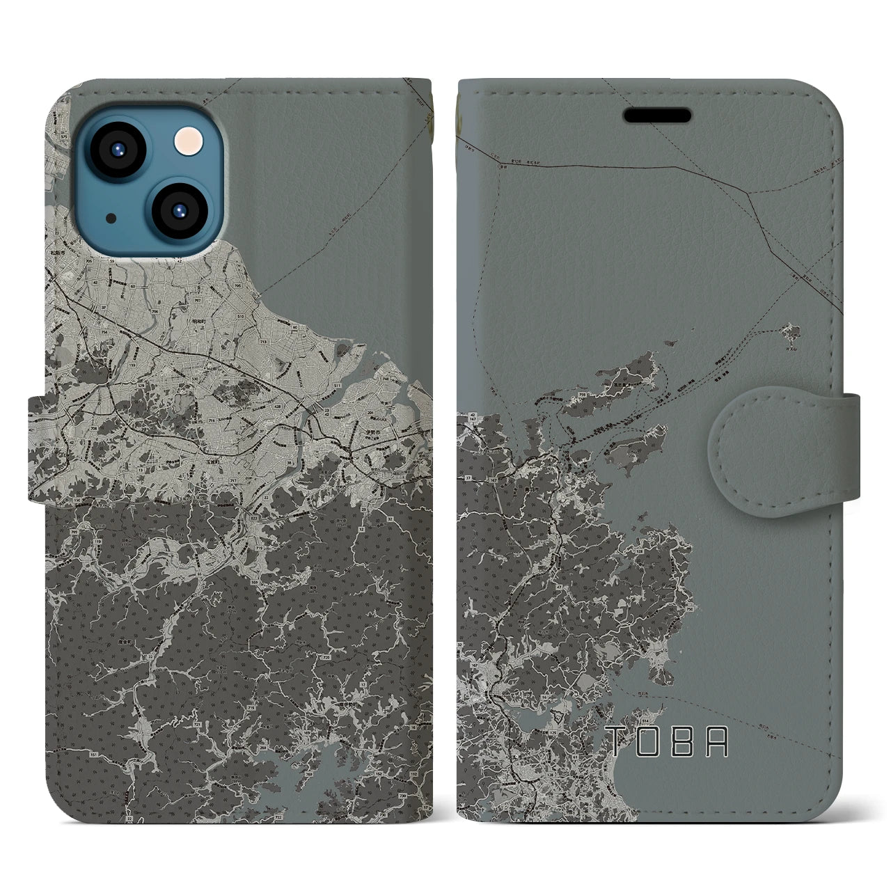 【鳥羽(三重県)】地図柄iPhoneケース(手帳タイプ)モノトーン・iPhone 13 用