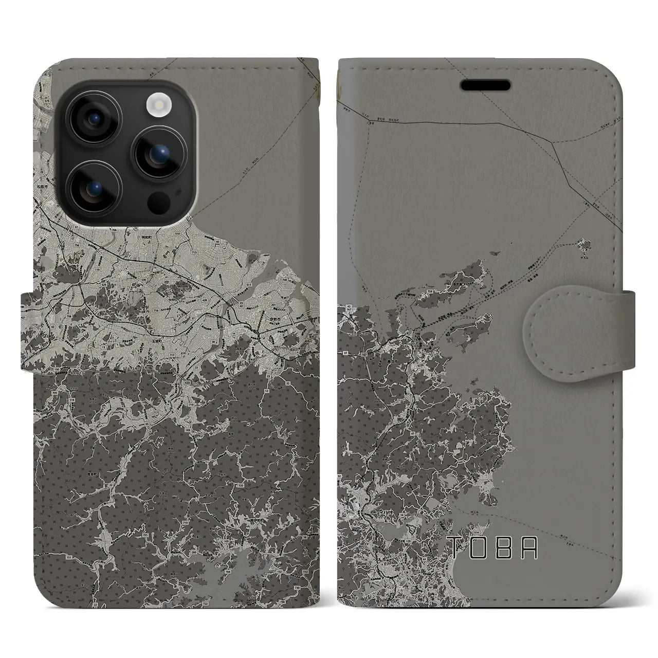 【鳥羽(三重県)】地図柄iPhoneケース(手帳タイプ)モノトーン・iPhone 16 用