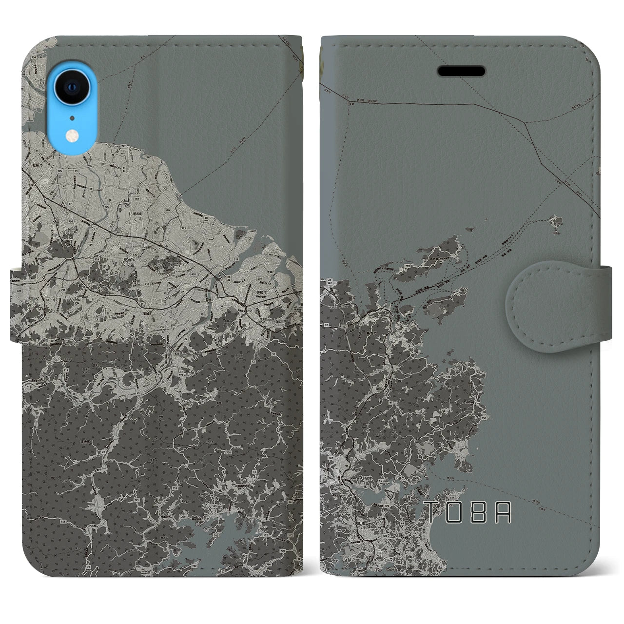 【鳥羽(三重県)】地図柄iPhoneケース(手帳タイプ)モノトーン・iPhone XR 用