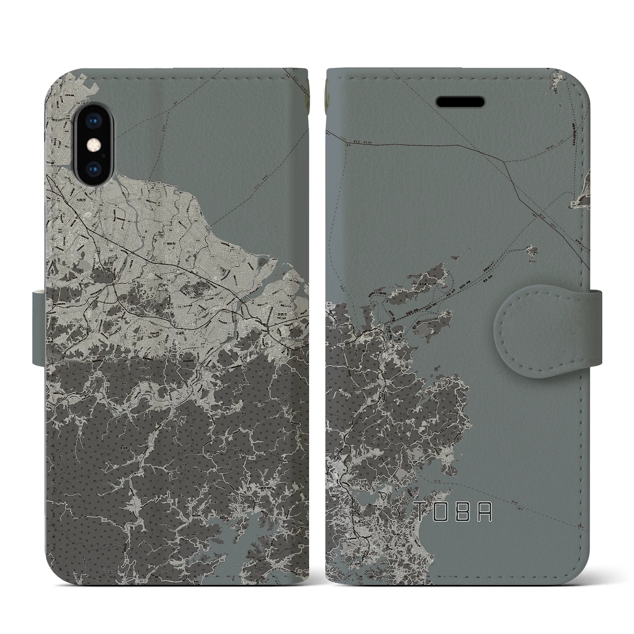 【鳥羽(三重県)】地図柄iPhoneケース(手帳タイプ)モノトーン・iPhone XS / X 用