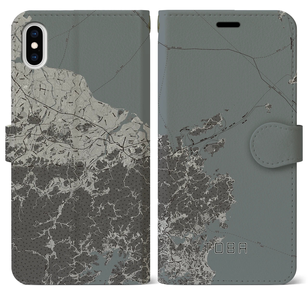 【鳥羽(三重県)】地図柄iPhoneケース(手帳タイプ)モノトーン・iPhone XS Max 用