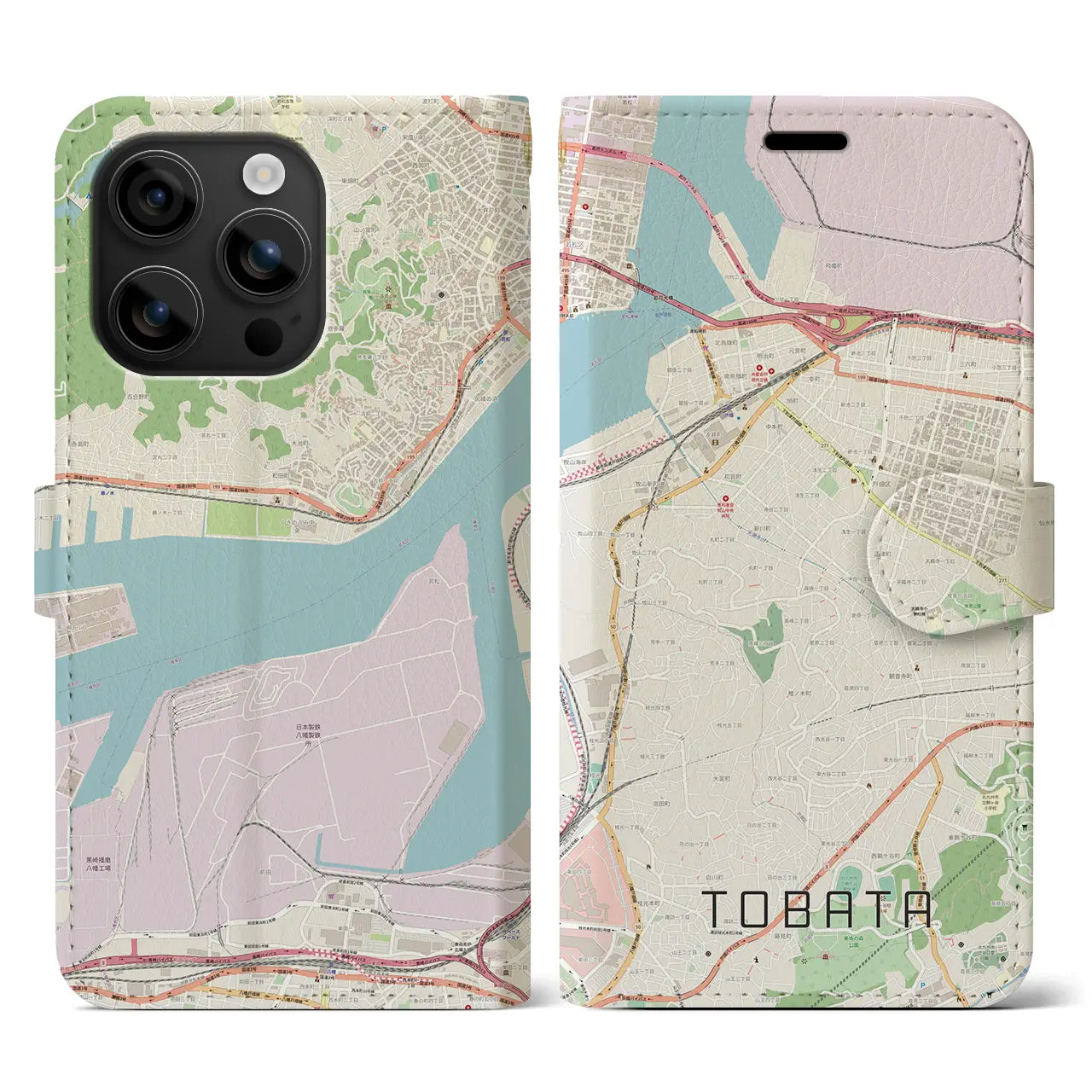 【戸畑(福岡県)】地図柄iPhoneケース(手帳タイプ)ナチュラル・iPhone 16 用