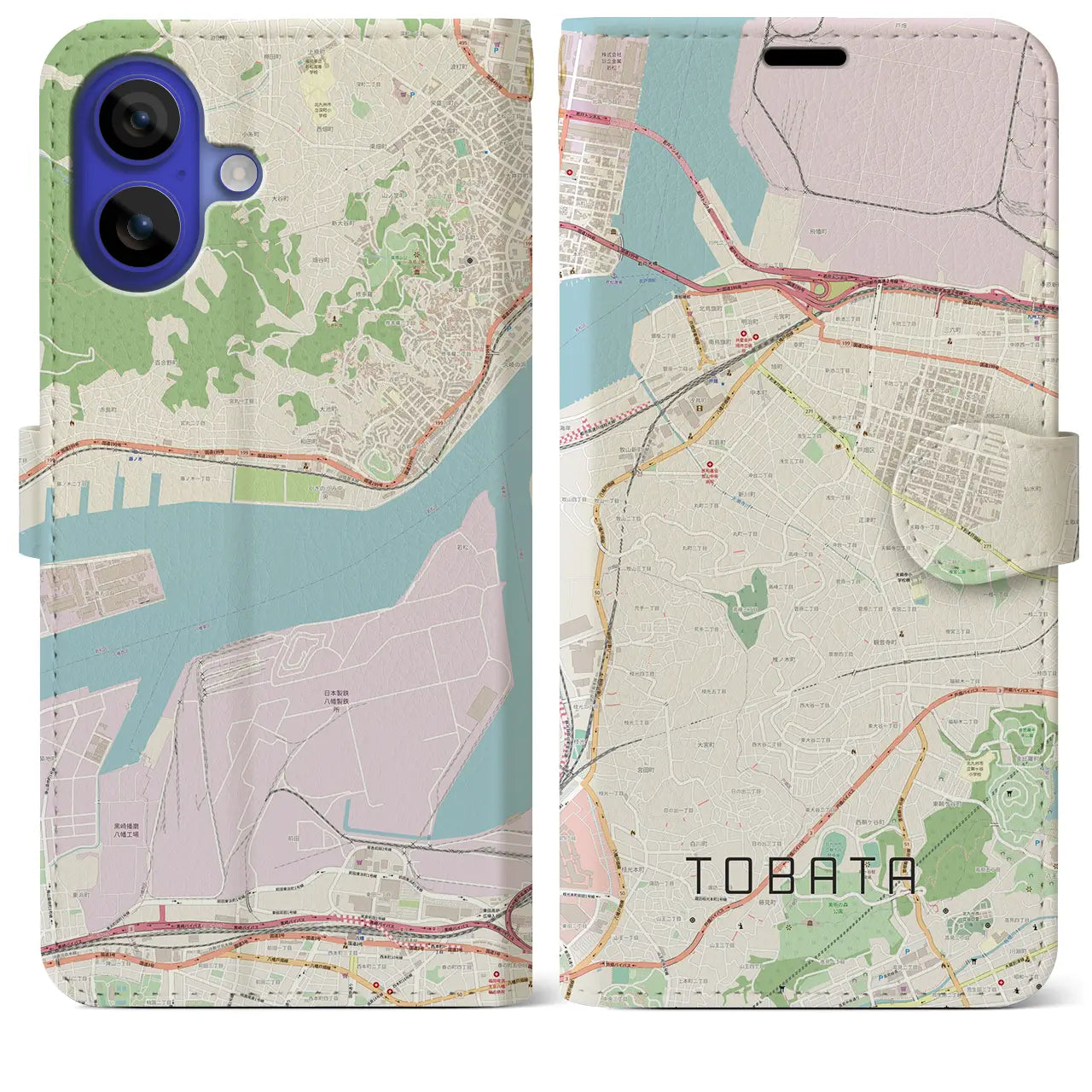 【戸畑(福岡県)】地図柄iPhoneケース(手帳タイプ)ナチュラル・iPhone 16 Pro Max 用