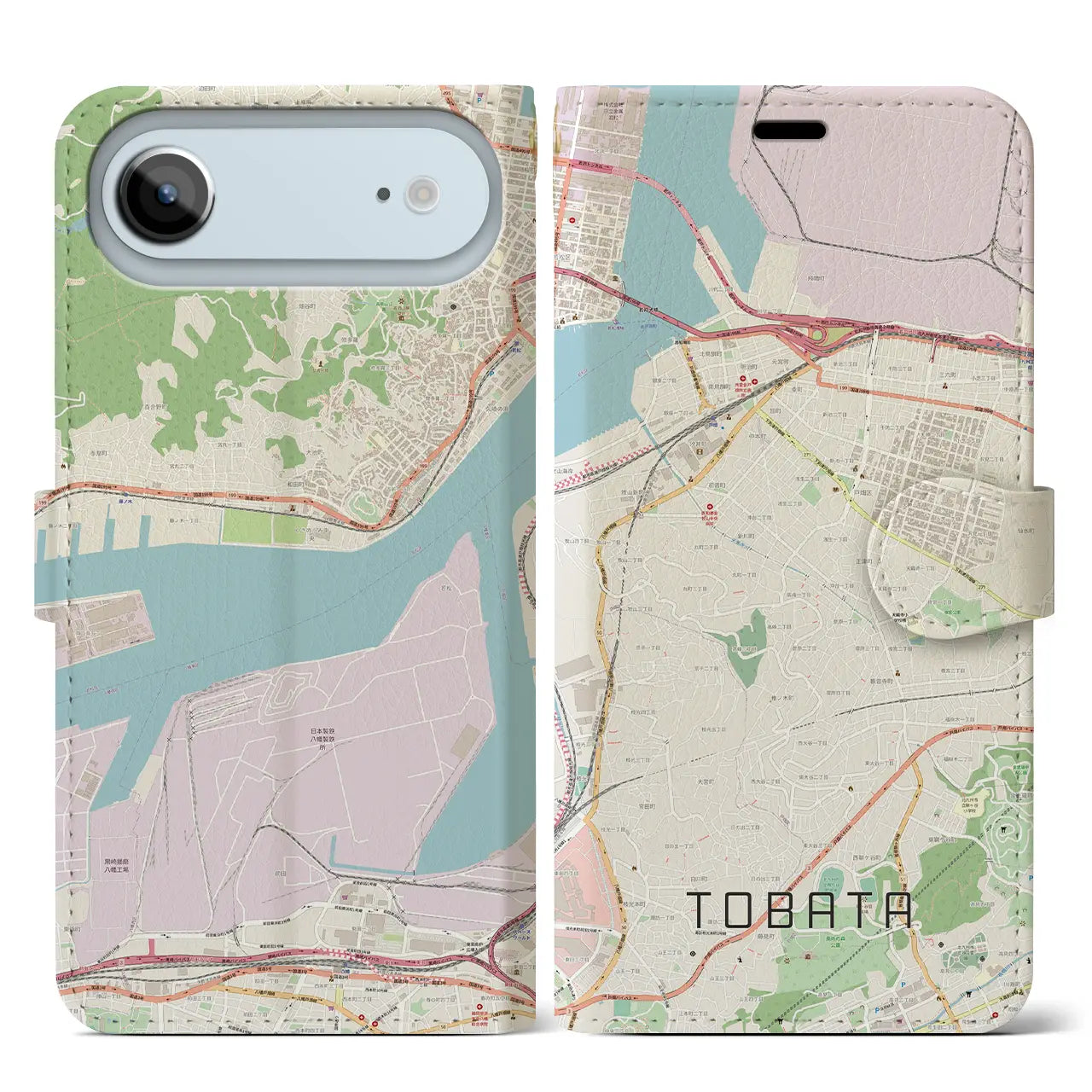 【戸畑(福岡県)】地図柄iPhoneケース(手帳タイプ)ナチュラル・iPhone 17 Pro Max 用