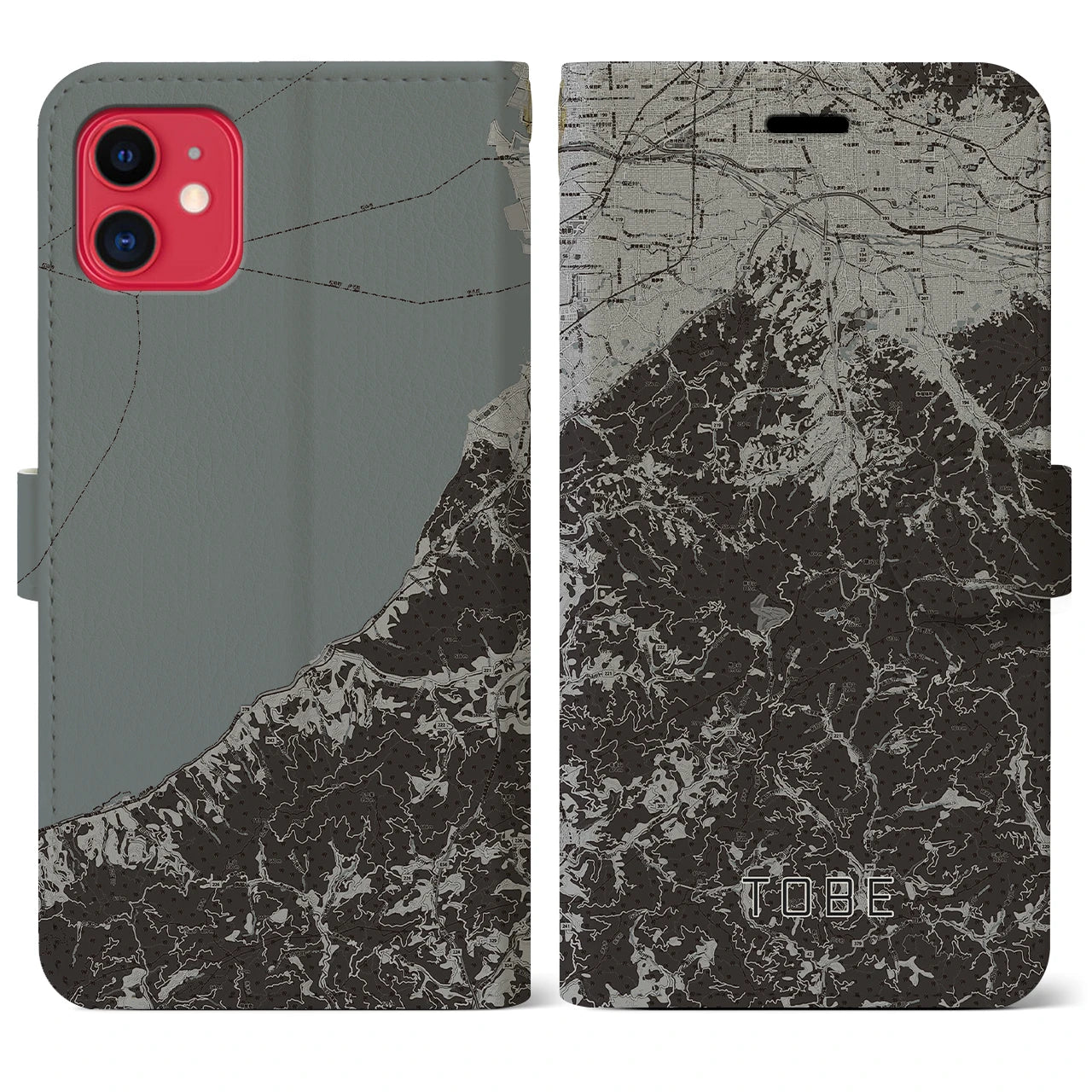 【砥部(愛媛県)】地図柄iPhoneケース(手帳タイプ)モノトーン・iPhone 11 用
