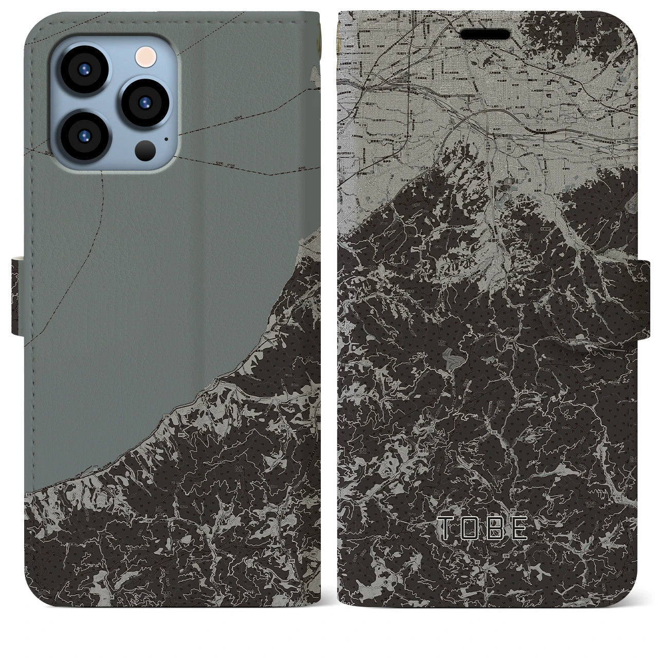 【砥部(愛媛県)】地図柄iPhoneケース(手帳タイプ)モノトーン・iPhone 13 Pro Max 用