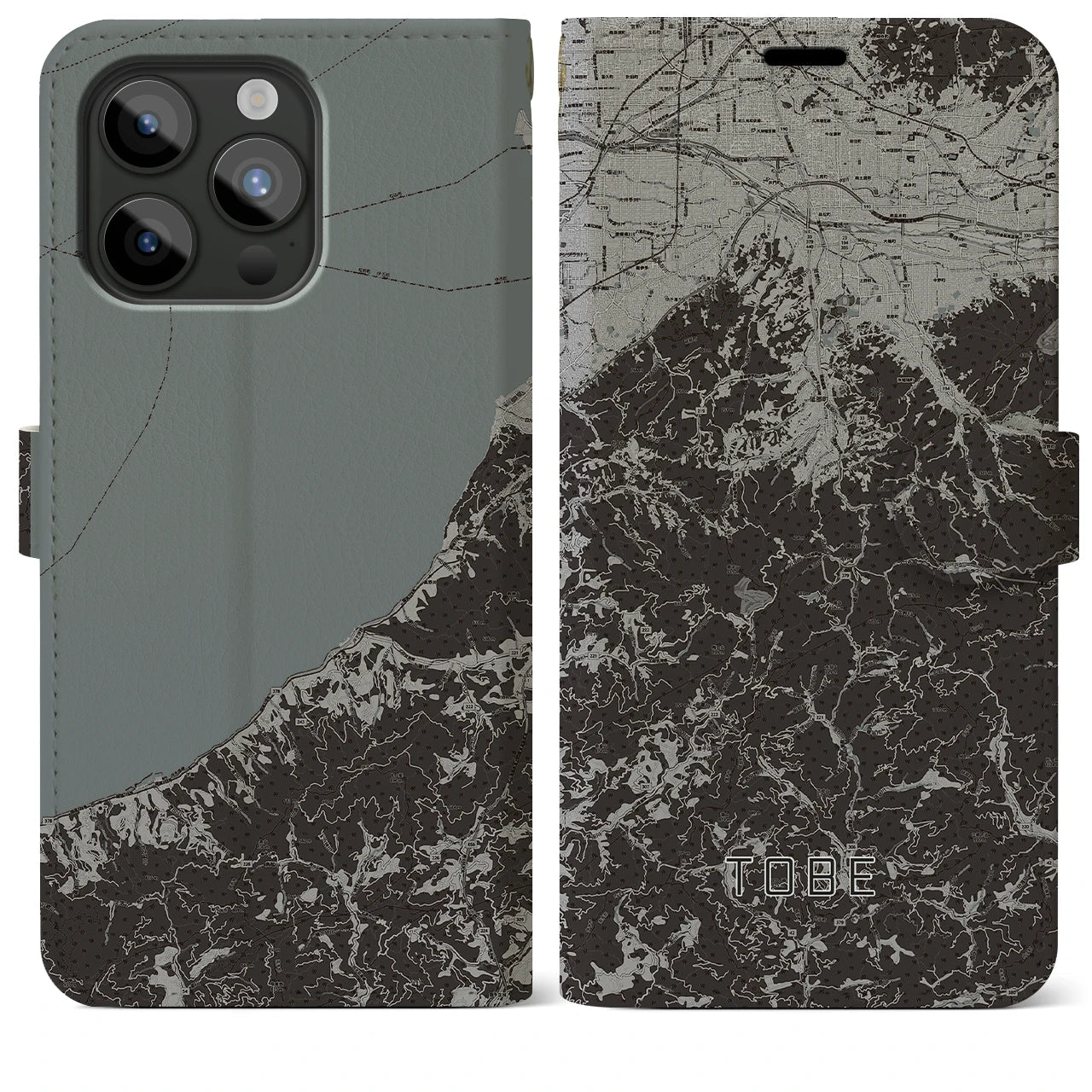 【砥部(愛媛県)】地図柄iPhoneケース(手帳タイプ)モノトーン・iPhone 15 Pro Max 用