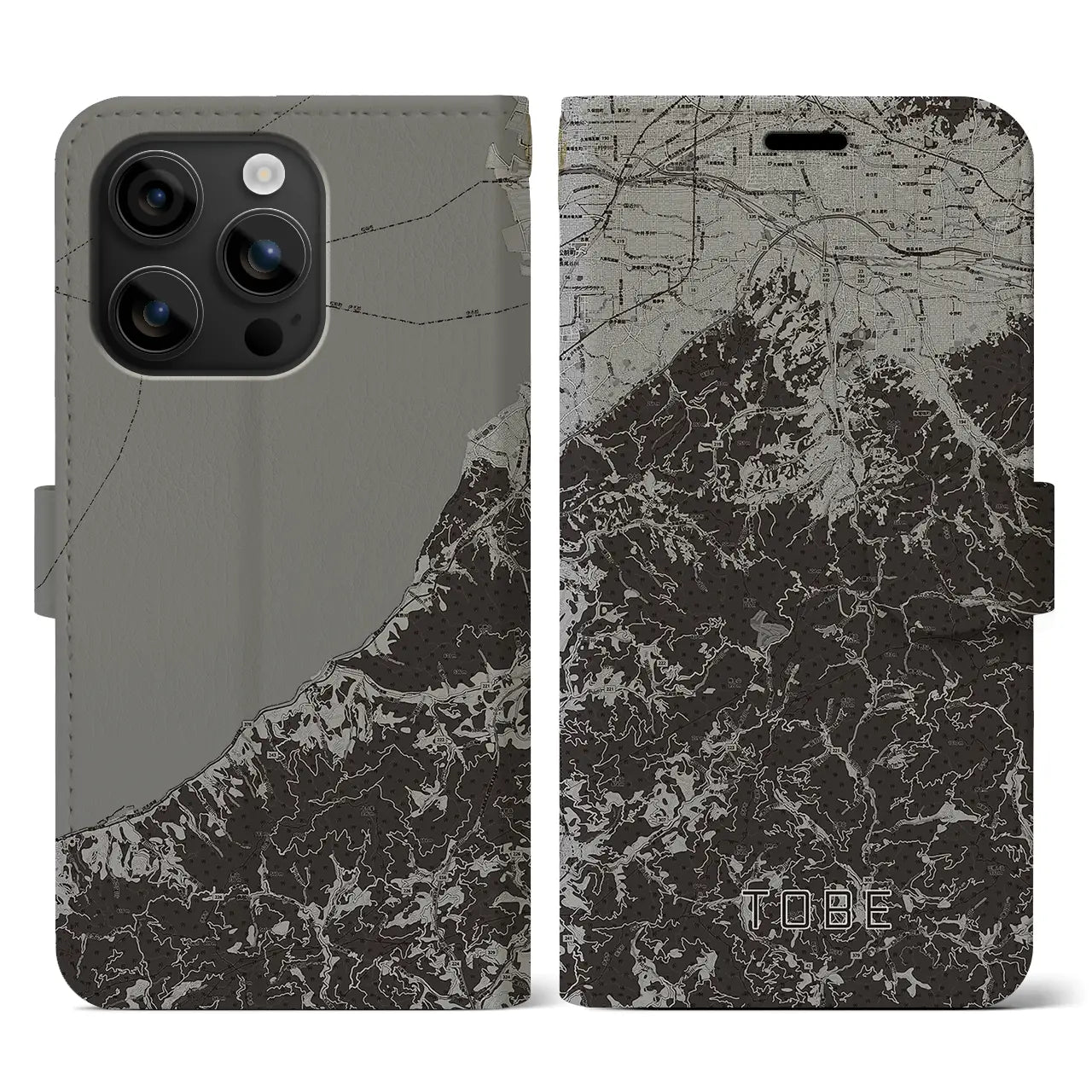 【砥部(愛媛県)】地図柄iPhoneケース(手帳タイプ)モノトーン・iPhone 16 用