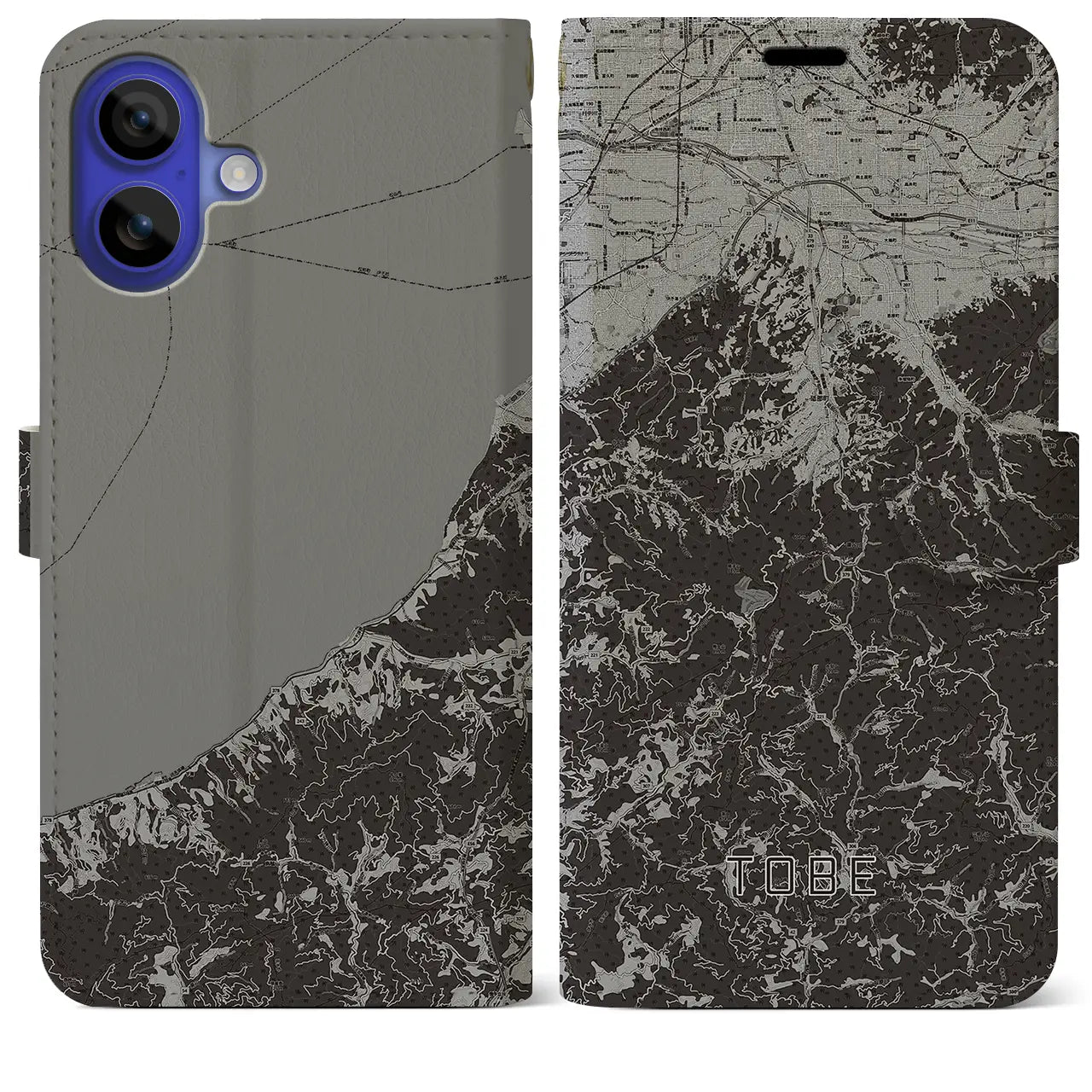 【砥部(愛媛県)】地図柄iPhoneケース(手帳タイプ)モノトーン・iPhone 16 Pro Max 用