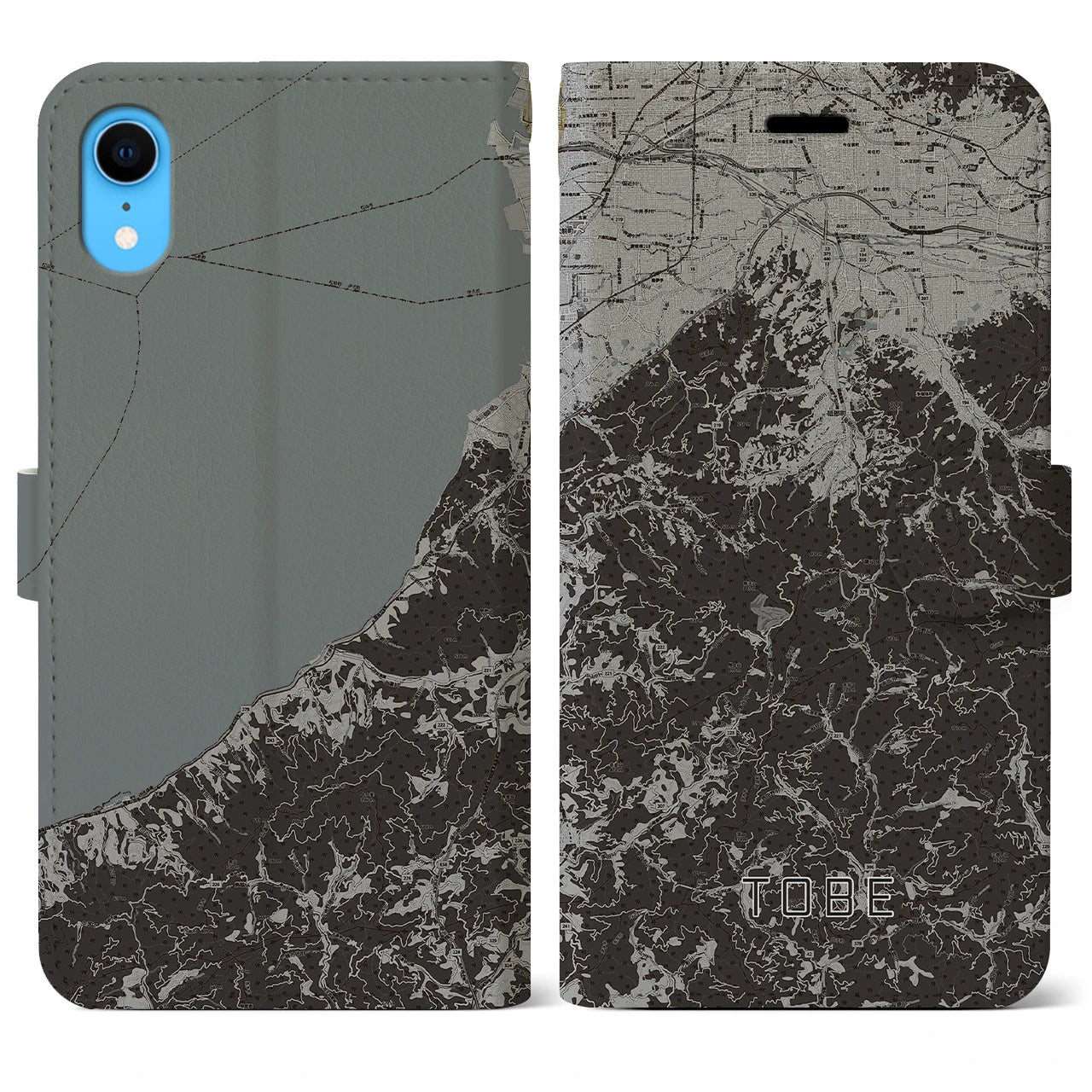 【砥部(愛媛県)】地図柄iPhoneケース(手帳タイプ)モノトーン・iPhone XR 用