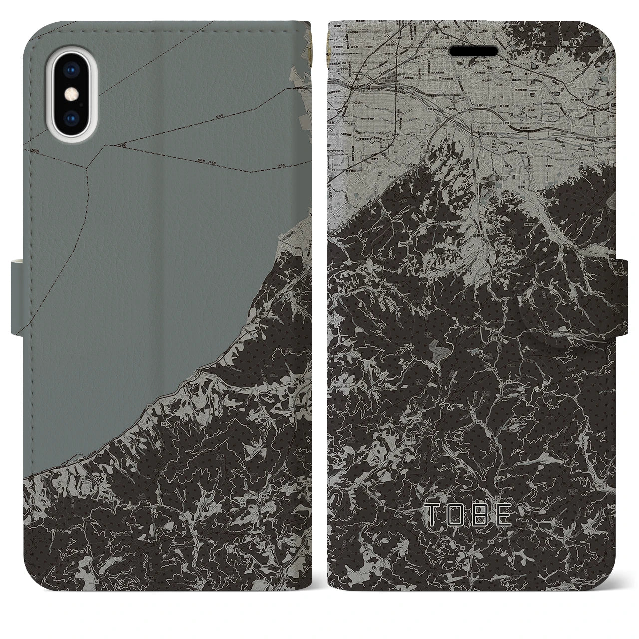 【砥部(愛媛県)】地図柄iPhoneケース(手帳タイプ)モノトーン・iPhone XS Max 用