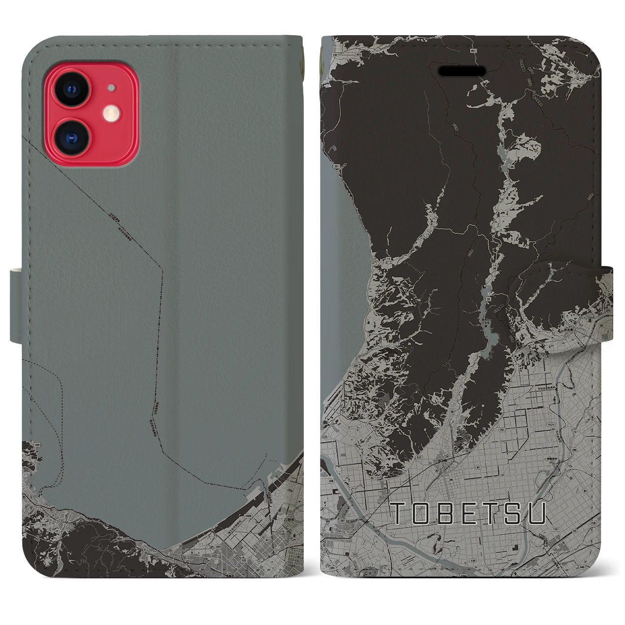 【当別(北海道)】地図柄iPhoneケース(手帳タイプ)モノトーン・iPhone 11 用