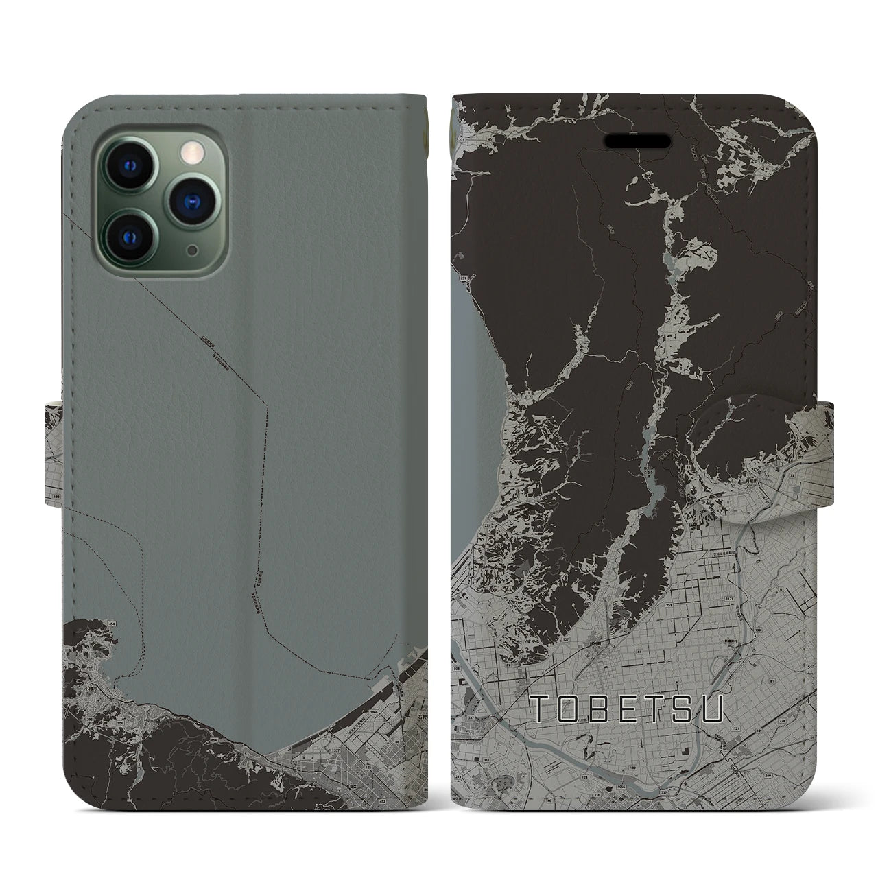 【当別(北海道)】地図柄iPhoneケース(手帳タイプ)モノトーン・iPhone 11 Pro 用