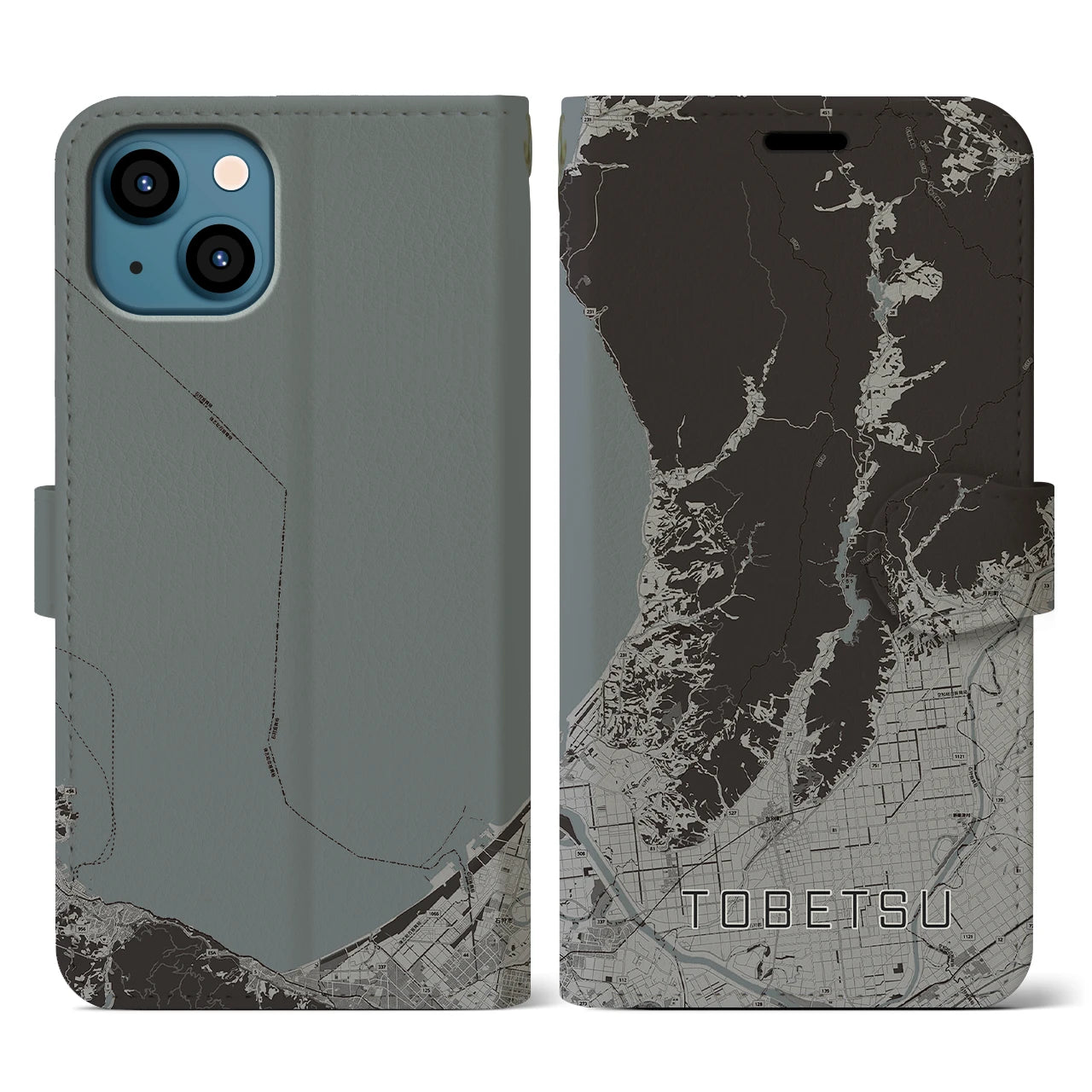 【当別(北海道)】地図柄iPhoneケース(手帳タイプ)モノトーン・iPhone 13 用