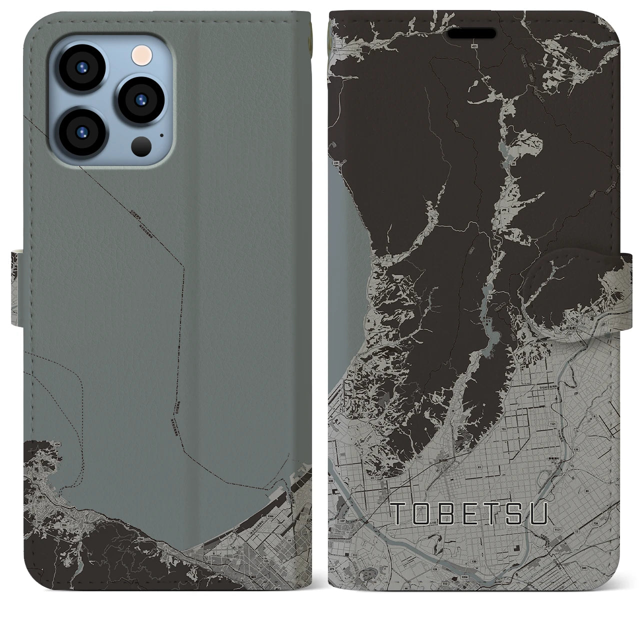 【当別(北海道)】地図柄iPhoneケース(手帳タイプ)モノトーン・iPhone 13 Pro Max 用