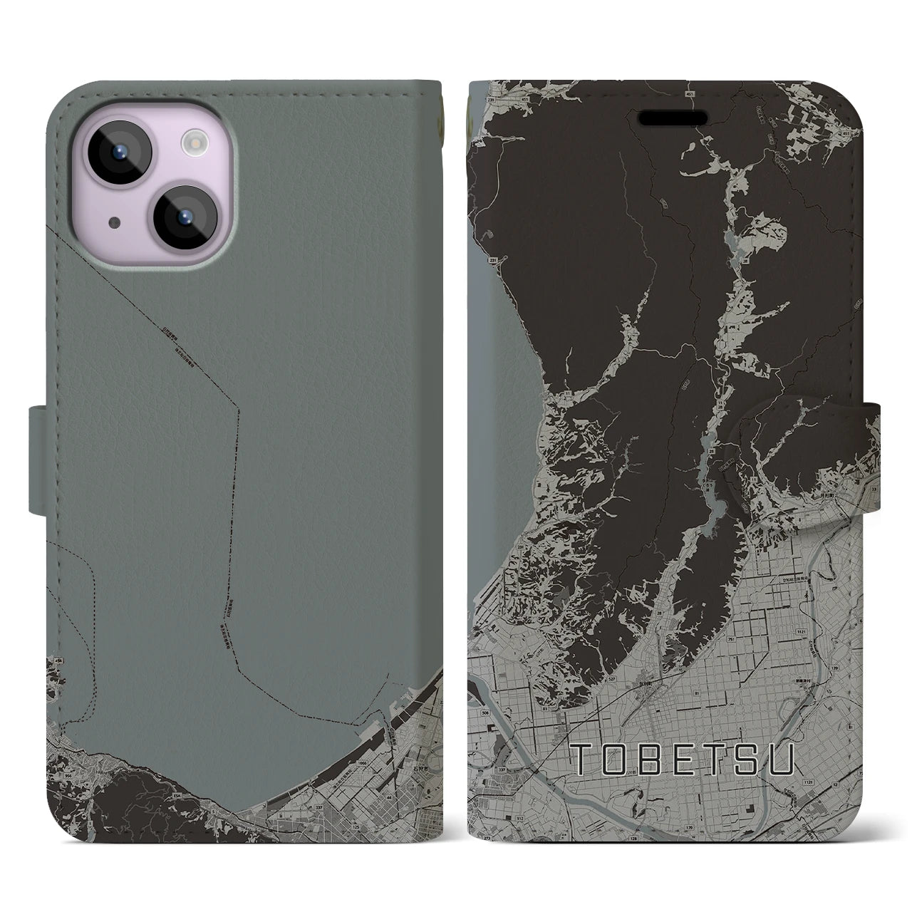 【当別(北海道)】地図柄iPhoneケース(手帳タイプ)モノトーン・iPhone 14 用