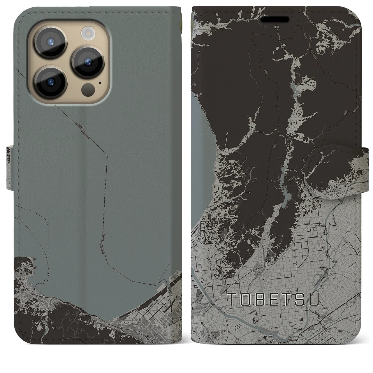 【当別(北海道)】地図柄iPhoneケース(手帳タイプ)モノトーン・iPhone 14 Pro Max 用
