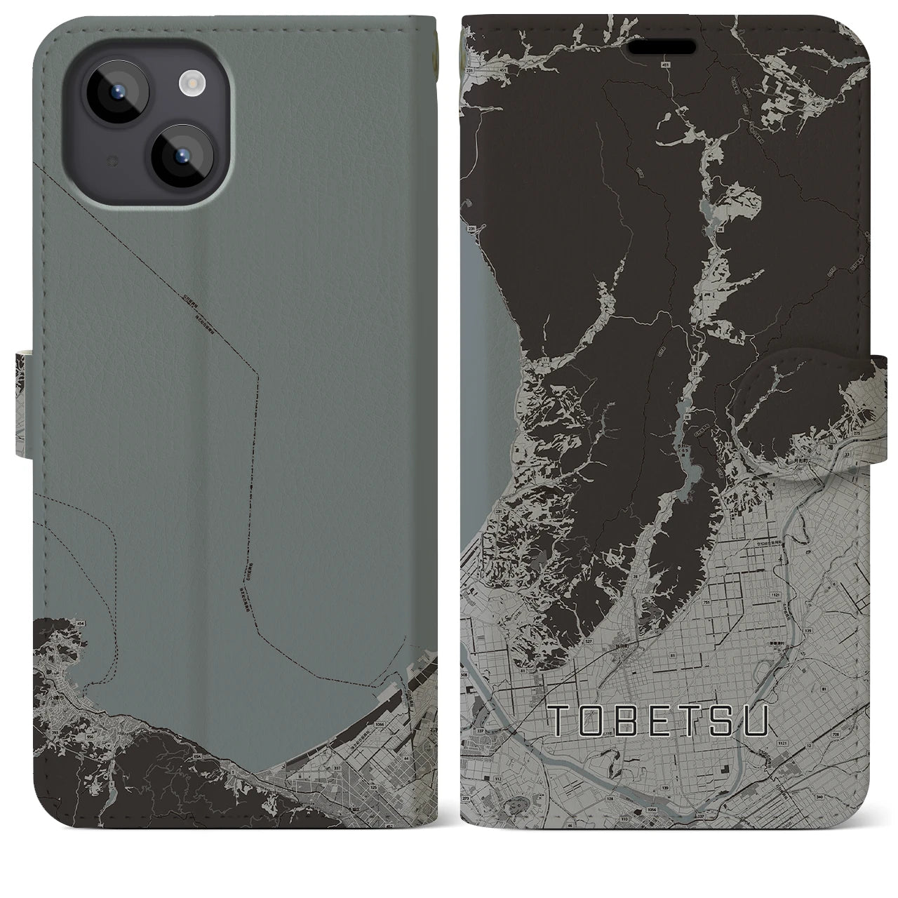 【当別(北海道)】地図柄iPhoneケース(手帳タイプ)モノトーン・iPhone 14 Plus 用