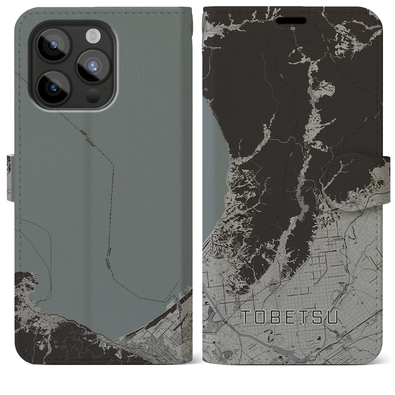 【当別(北海道)】地図柄iPhoneケース(手帳タイプ)モノトーン・iPhone 15 Pro Max 用