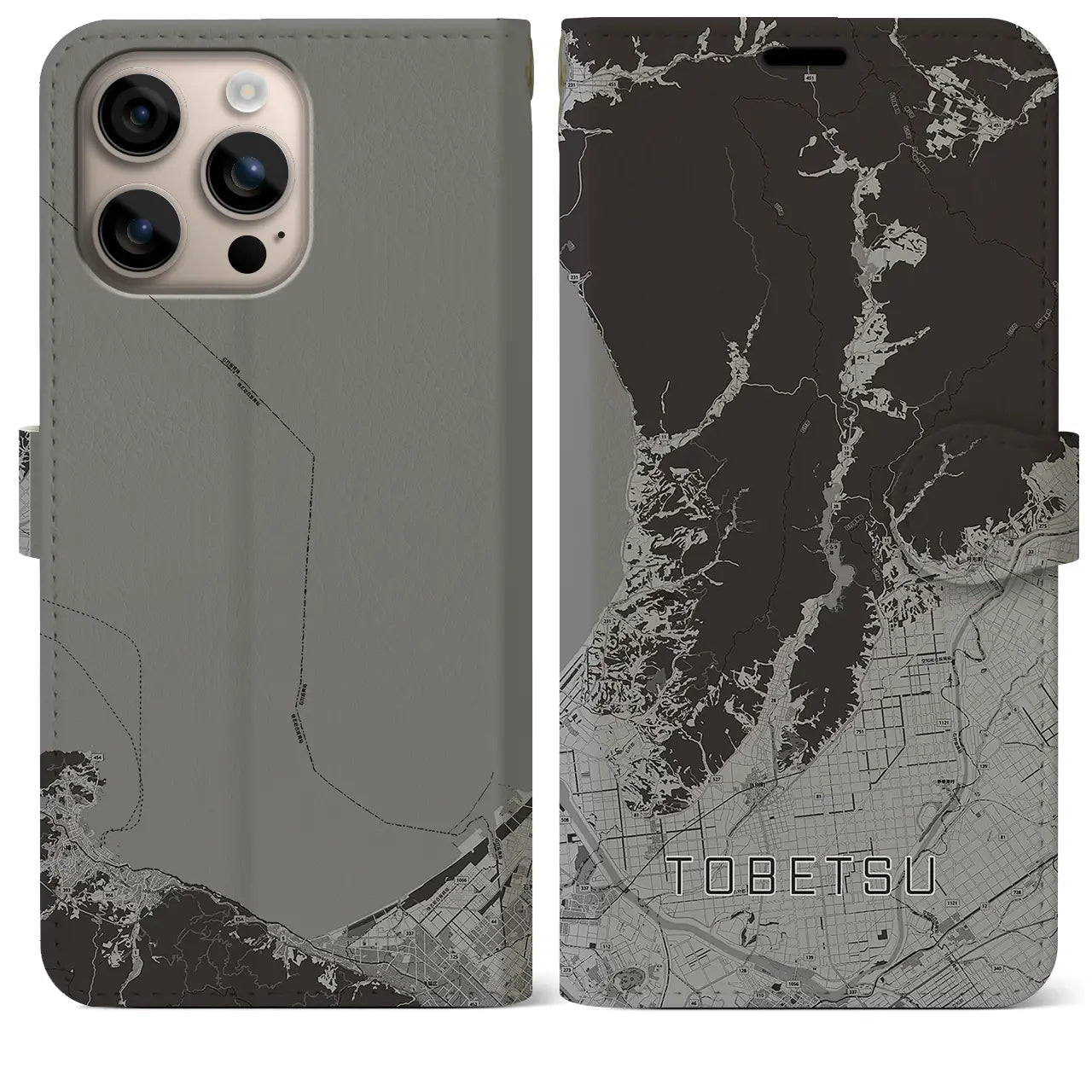 【当別(北海道)】地図柄iPhoneケース(手帳タイプ)モノトーン・iPhone 16 Plus 用