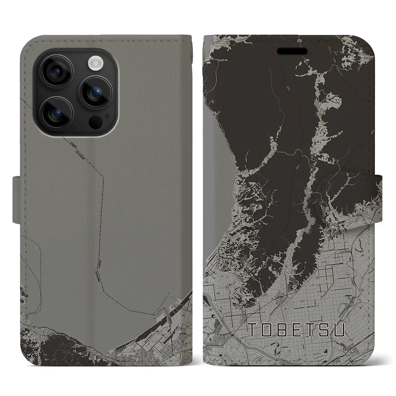 【当別(北海道)】地図柄iPhoneケース(手帳タイプ)モノトーン・iPhone 16 用