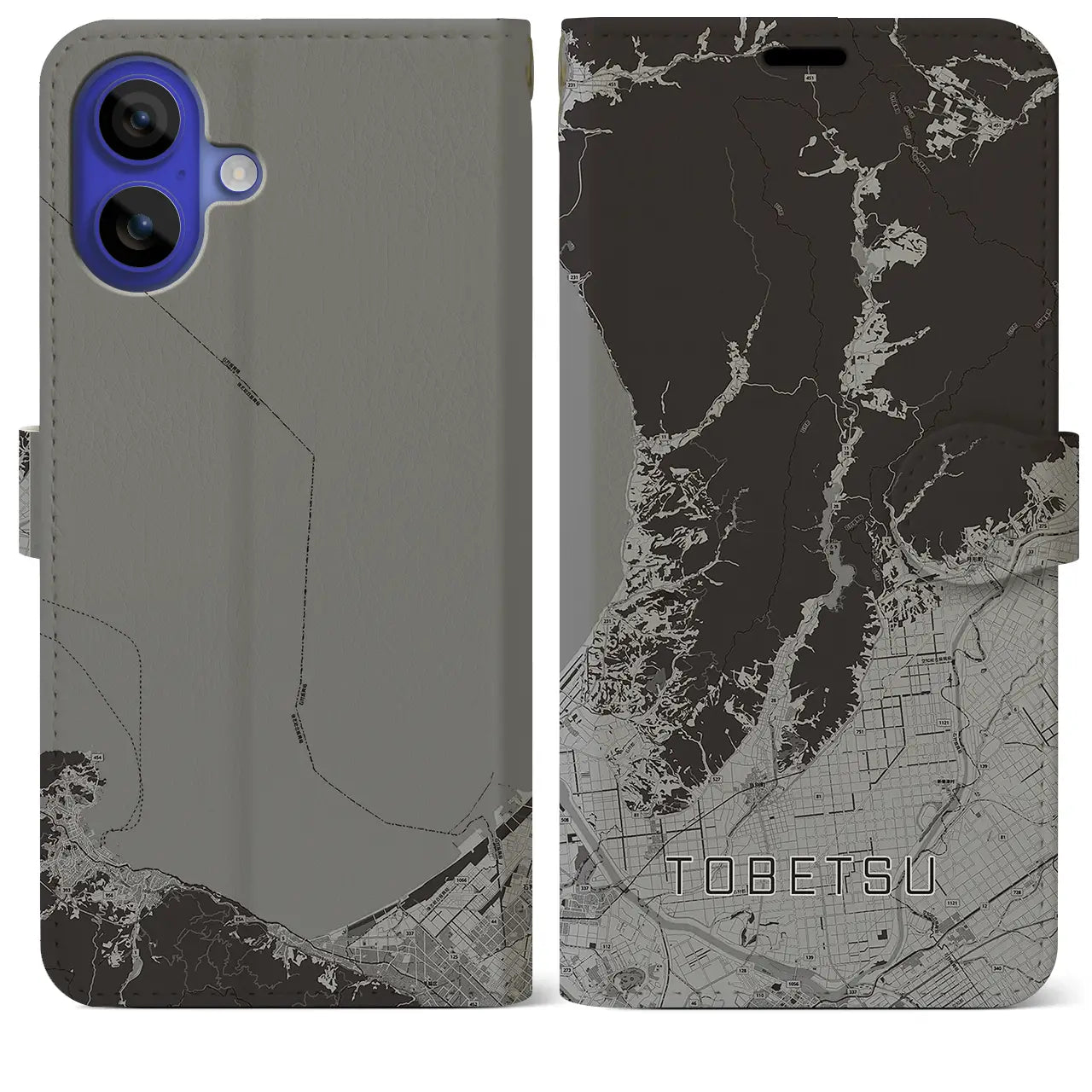 【当別(北海道)】地図柄iPhoneケース(手帳タイプ)モノトーン・iPhone 16 Pro Max 用