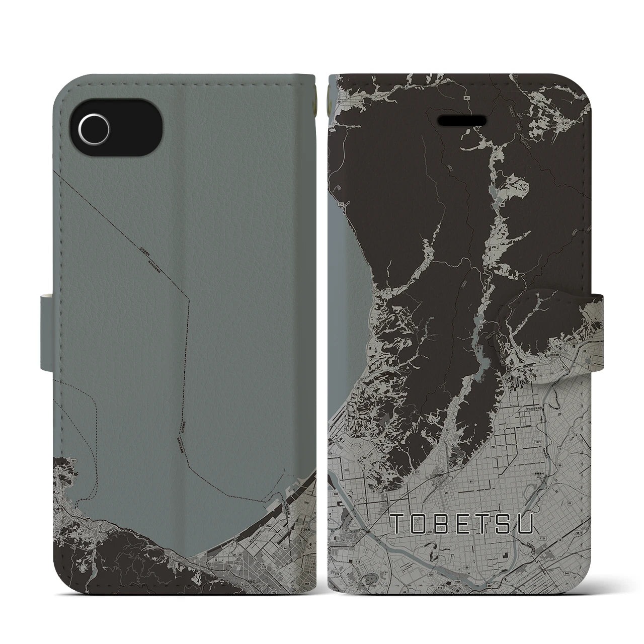 【当別(北海道)】地図柄iPhoneケース(手帳タイプ)モノトーン・iPhone SE(第3 / 第2世代) / 8 / 7 / 6s / 6 用