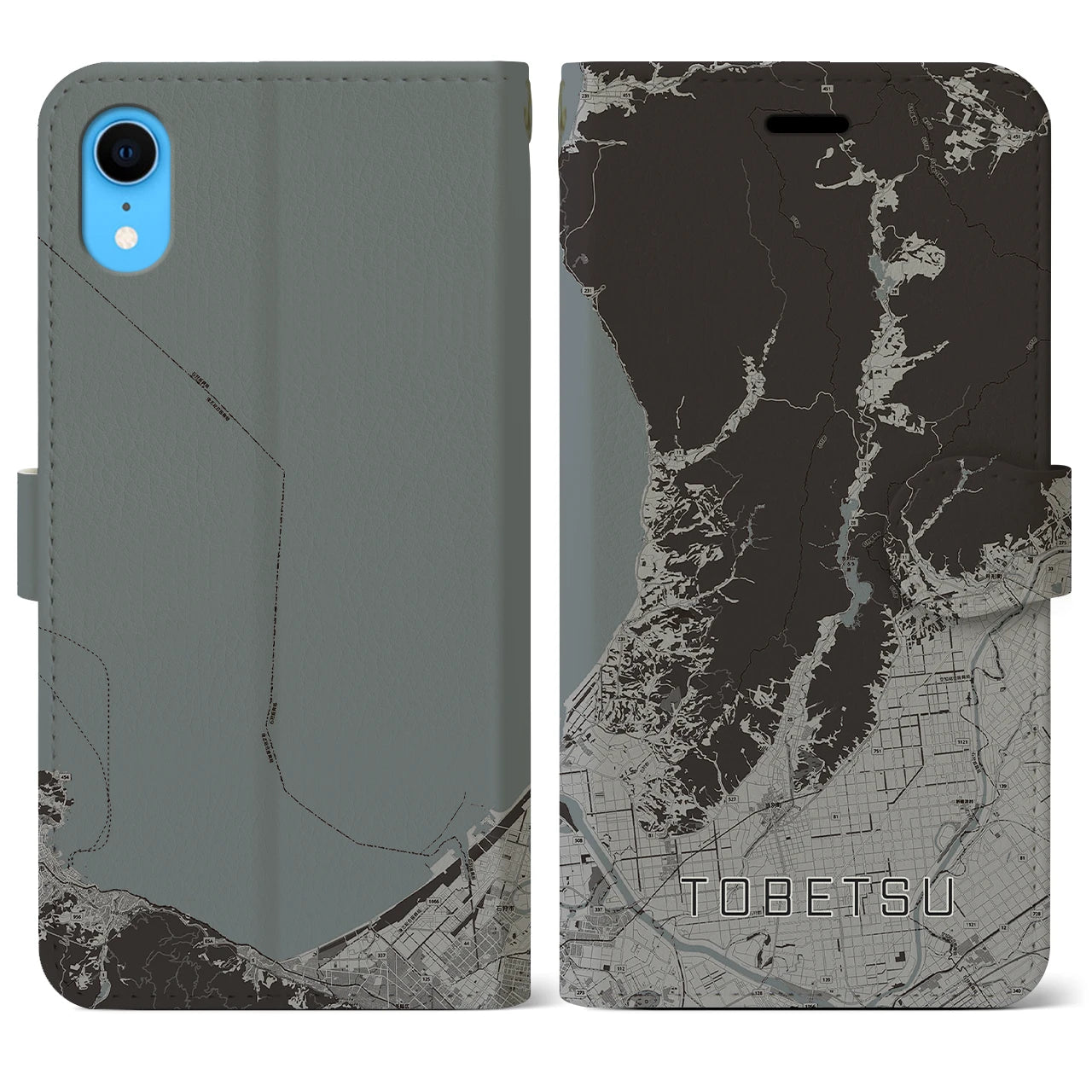 【当別(北海道)】地図柄iPhoneケース(手帳タイプ)モノトーン・iPhone XR 用
