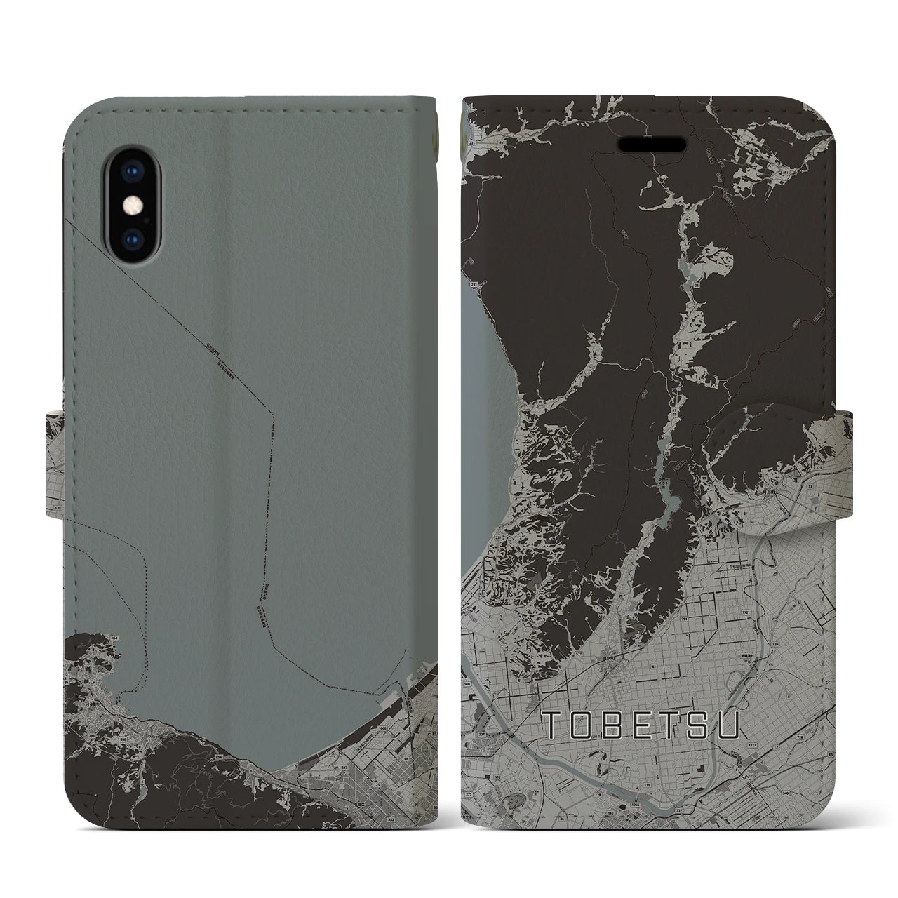 【当別(北海道)】地図柄iPhoneケース(手帳タイプ)モノトーン・iPhone XS / X 用