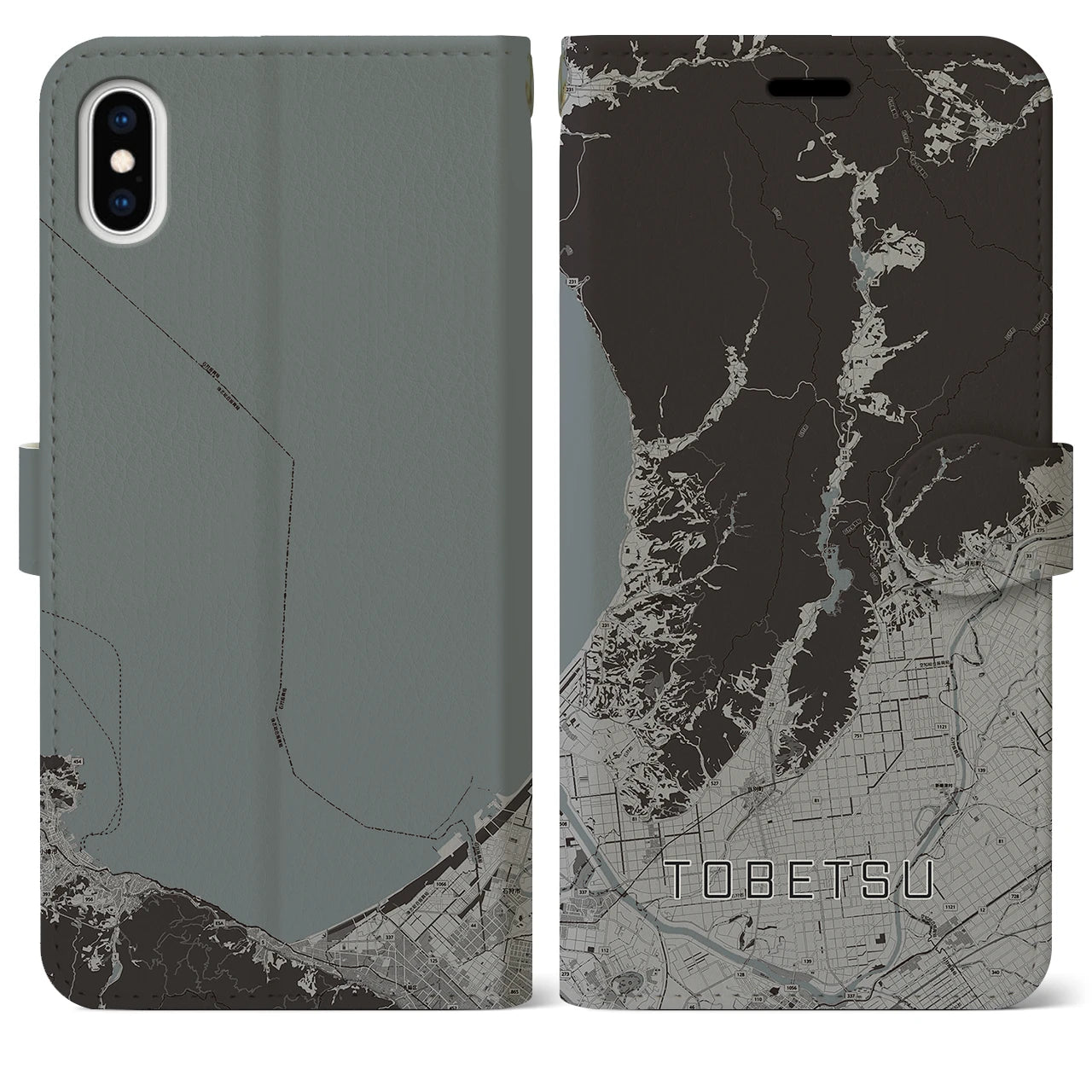 【当別(北海道)】地図柄iPhoneケース(手帳タイプ)モノトーン・iPhone XS Max 用