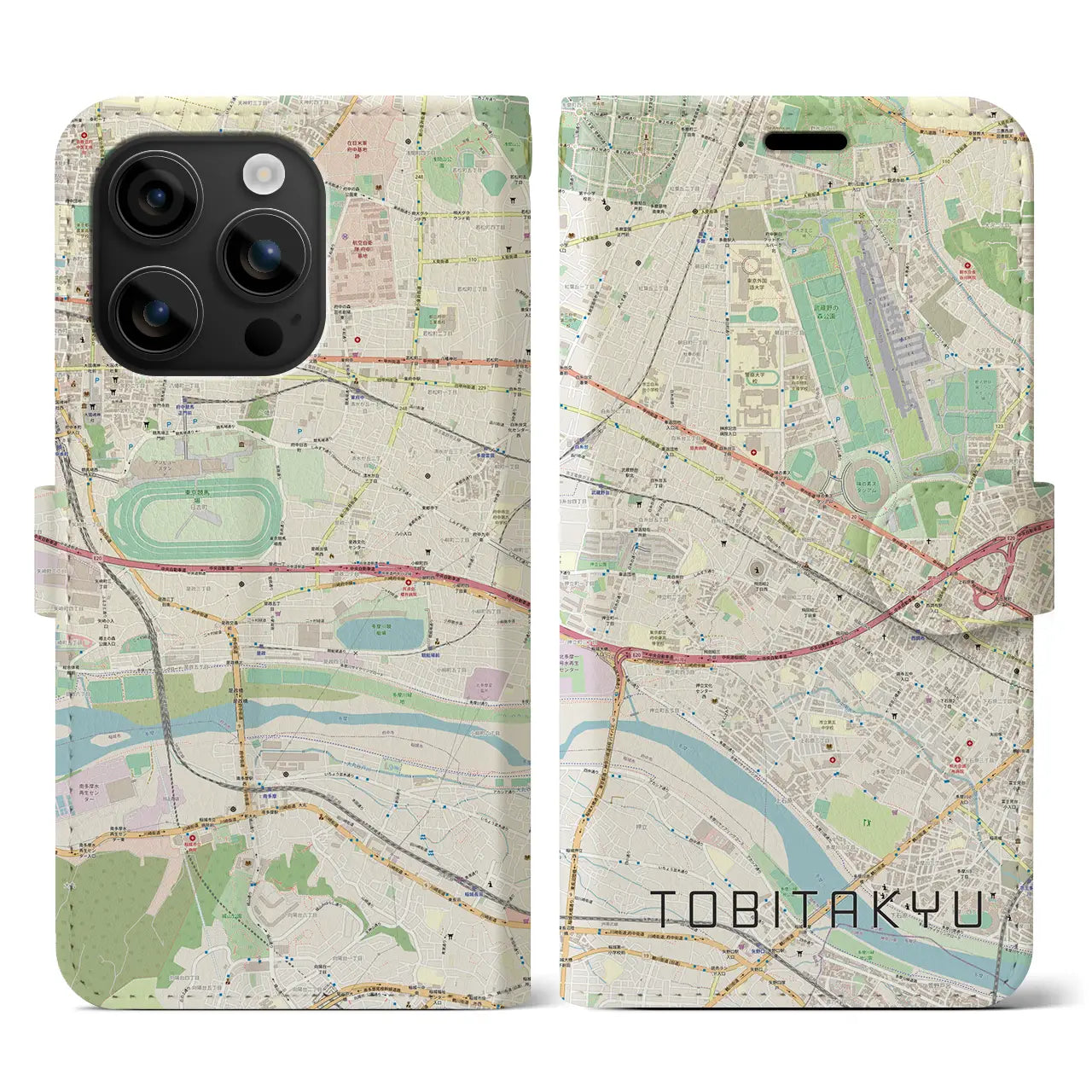 【飛田給(東京都)】地図柄iPhoneケース(手帳タイプ)ナチュラル・iPhone 16 用