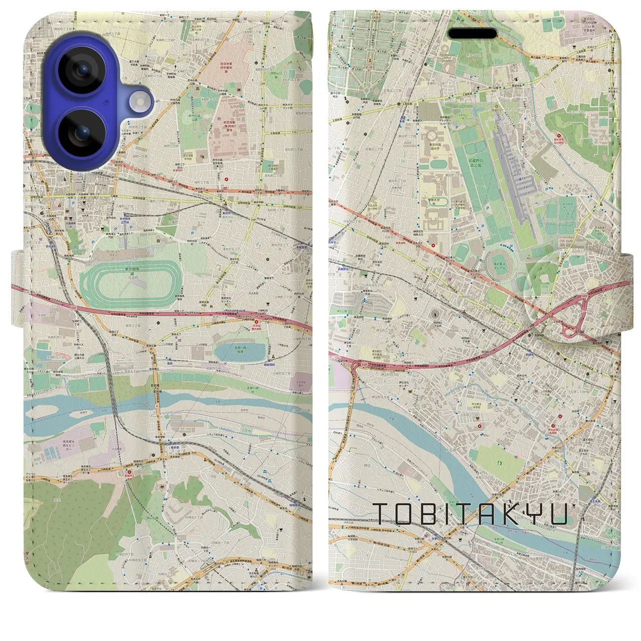 【飛田給(東京都)】地図柄iPhoneケース(手帳タイプ)ナチュラル・iPhone 16 Pro Max 用